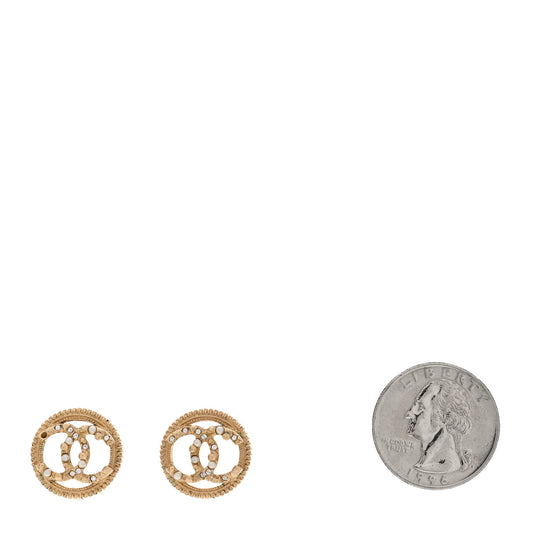 Pearl CC Round Earrings Gold