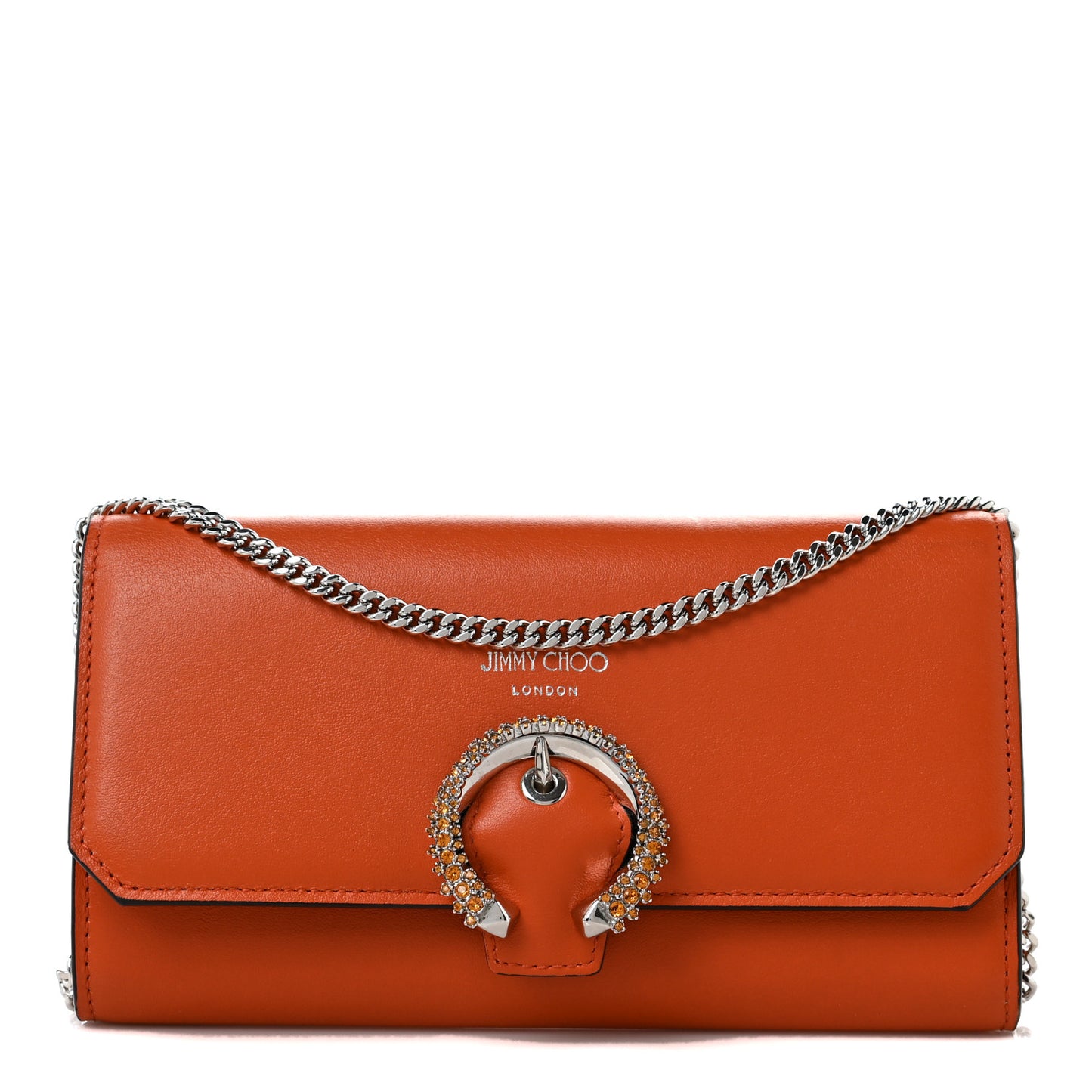 Calfskin Crystal Madeline Wallet On Chain Orange