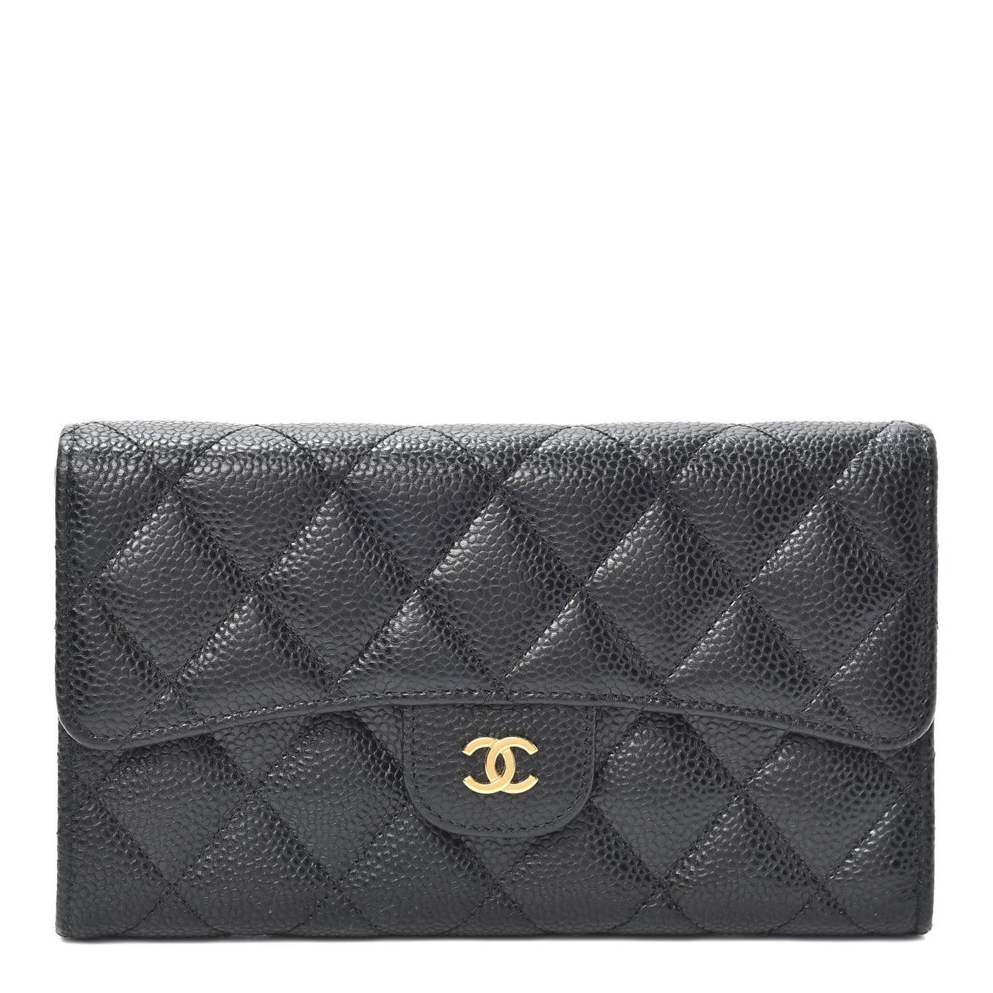 Caviar Quilted Large Flap Wallet Black