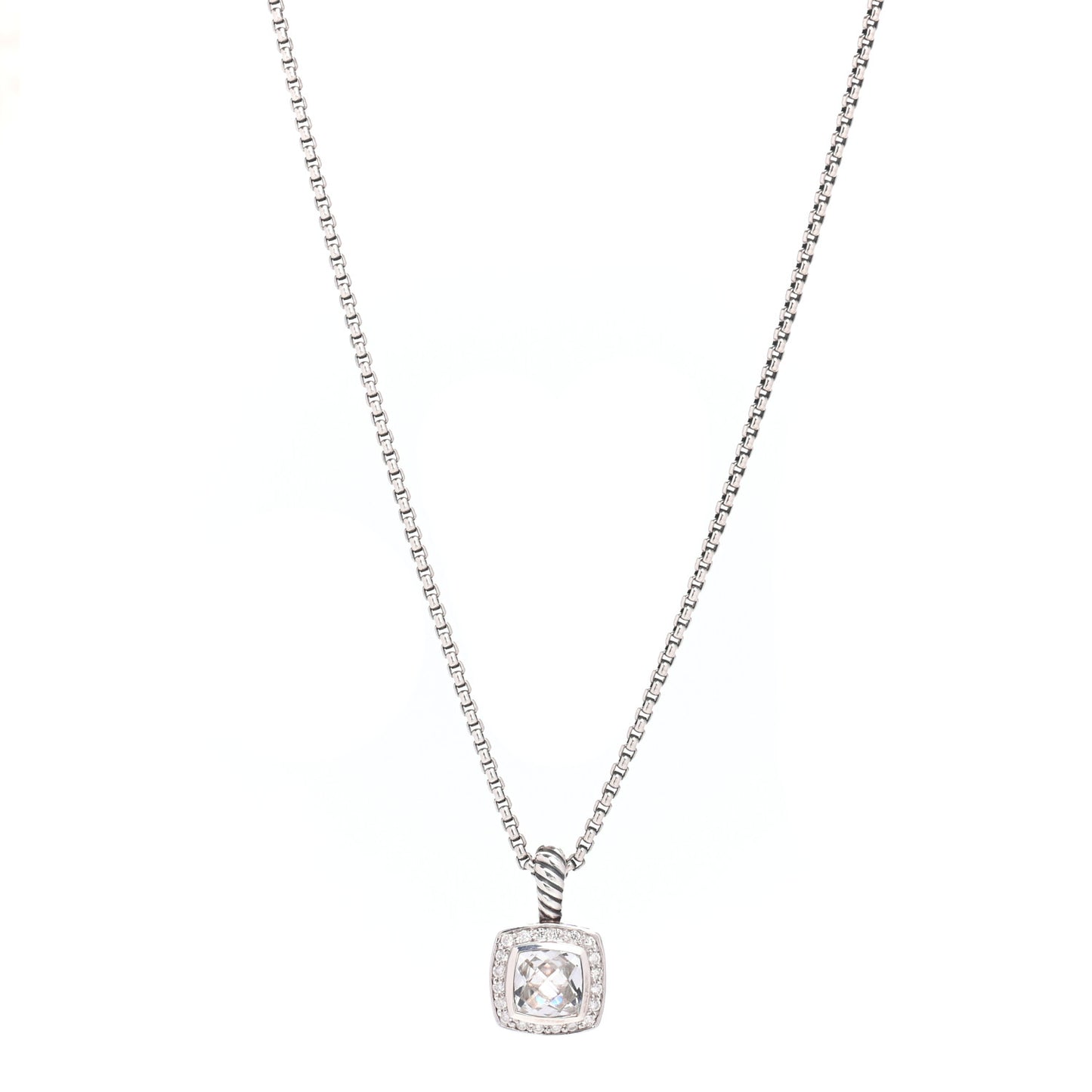 Sterling Silver Diamond White Topaz 7mm Petite Albion Pendant Necklace