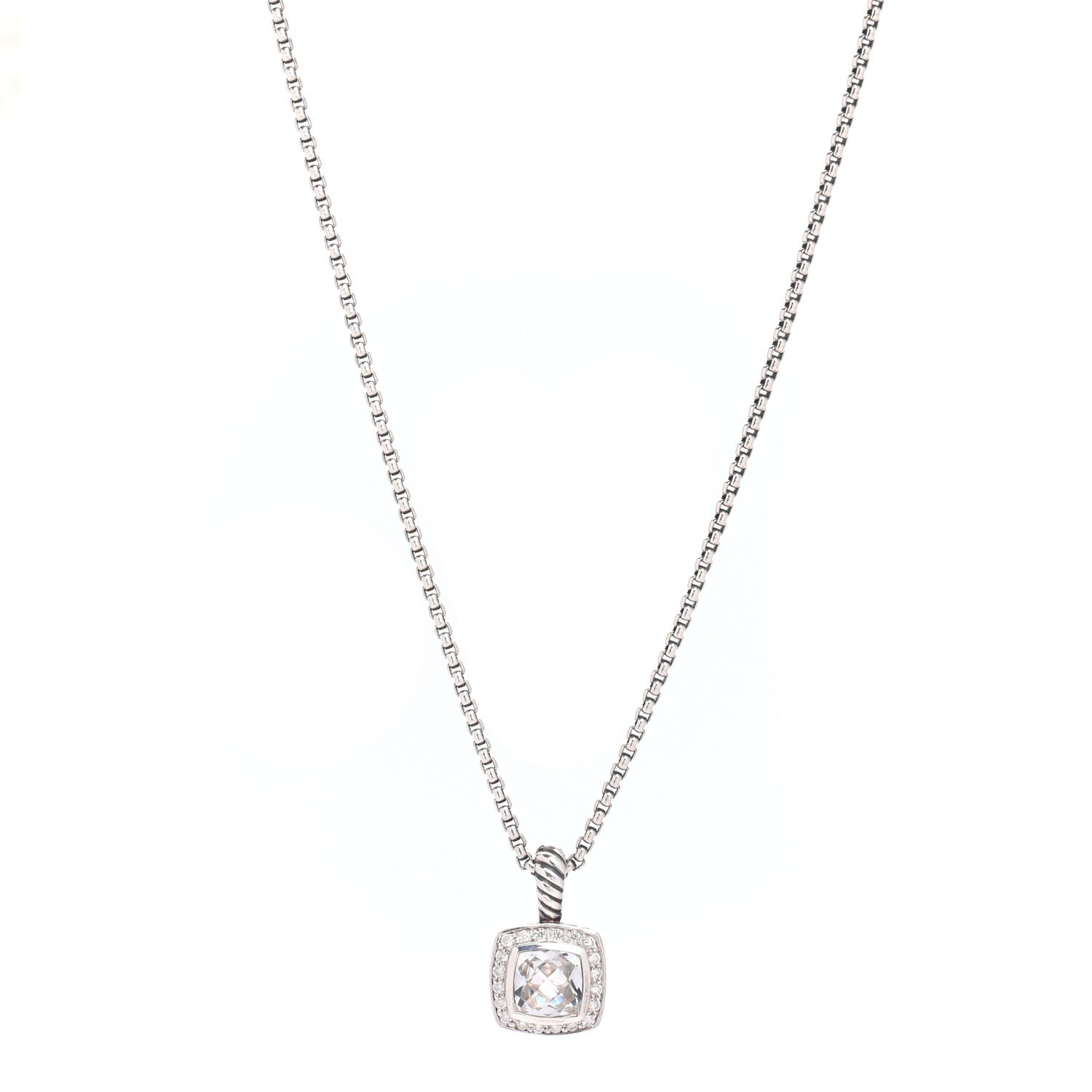 David Yurman Sterling Silver Diamond White Topaz 7mm Petite Albion Pendant Necklace 1 of 5