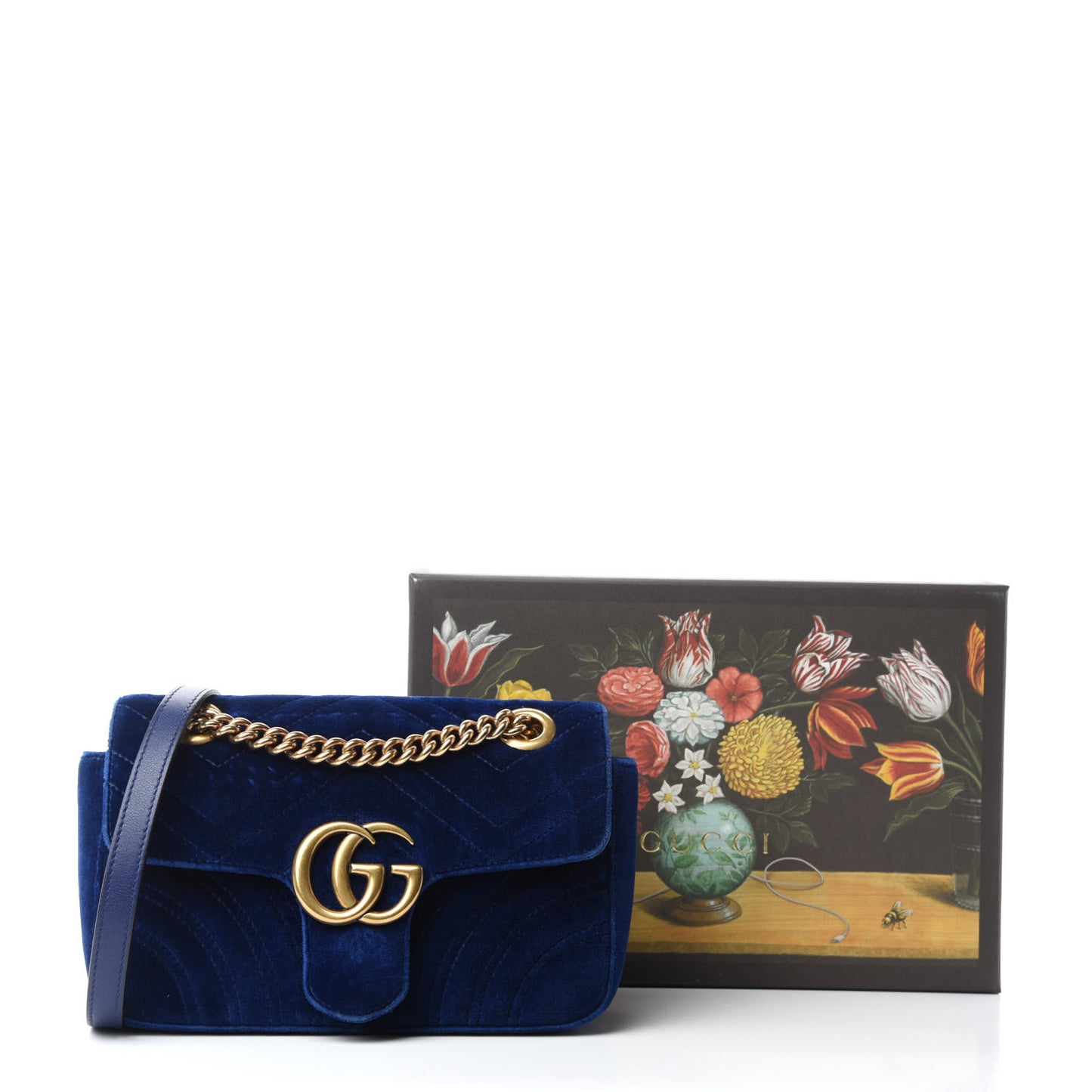 Velvet Matelasse Mini GG Marmont Shoulder Bag Cobalt Blue