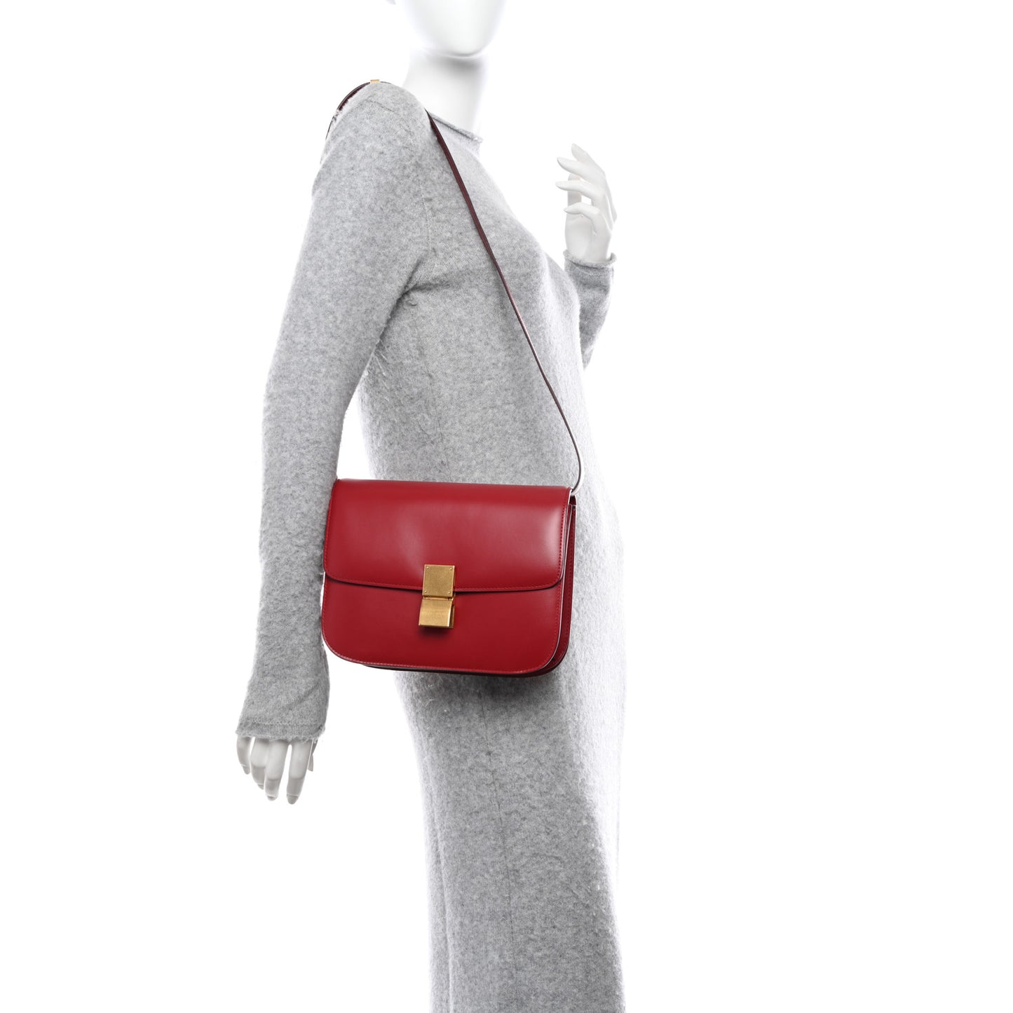 Box Calfskin Medium Classic Box Flap Bag Red