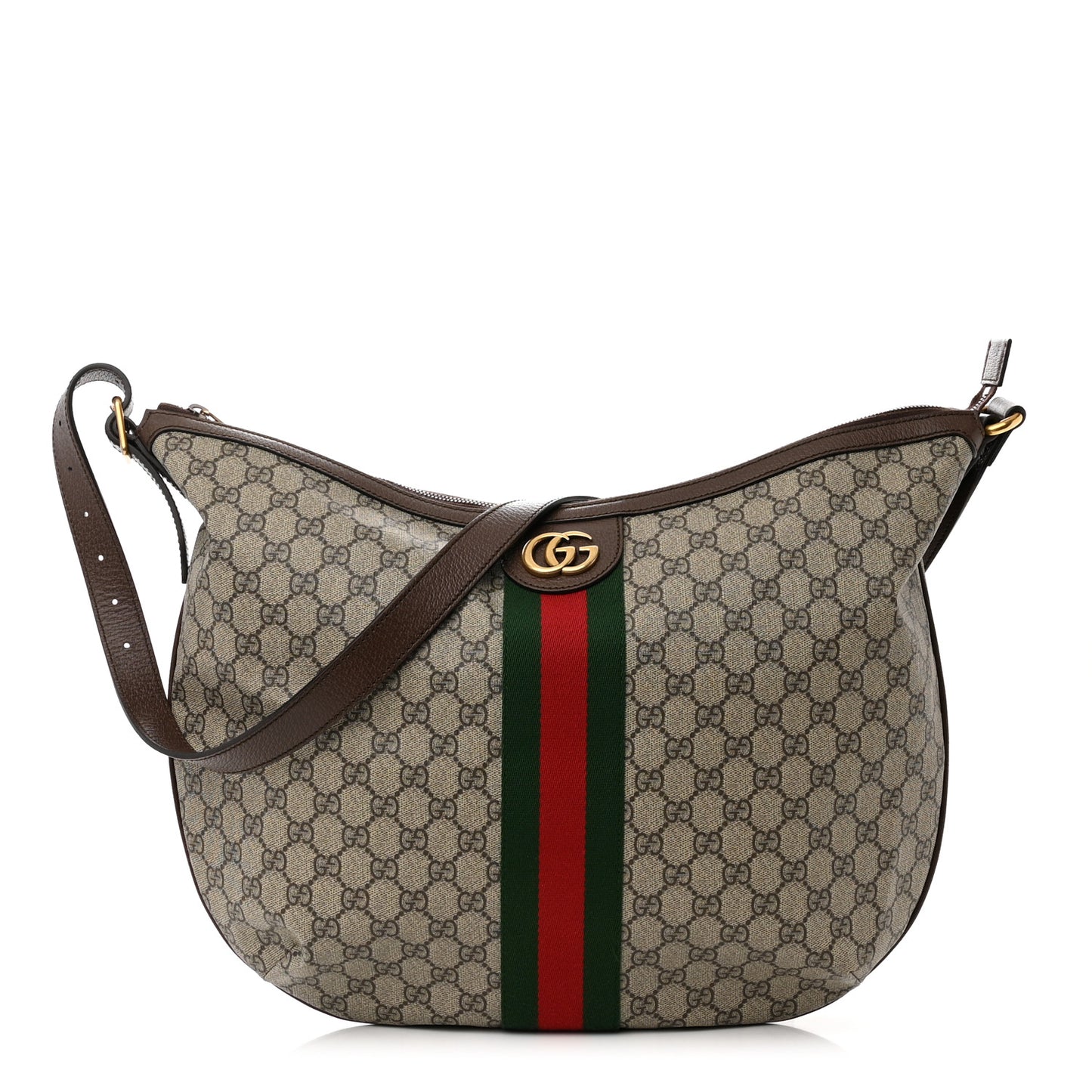 GG Supreme Monogram Web Ophidia Half Moon Hobo Brown