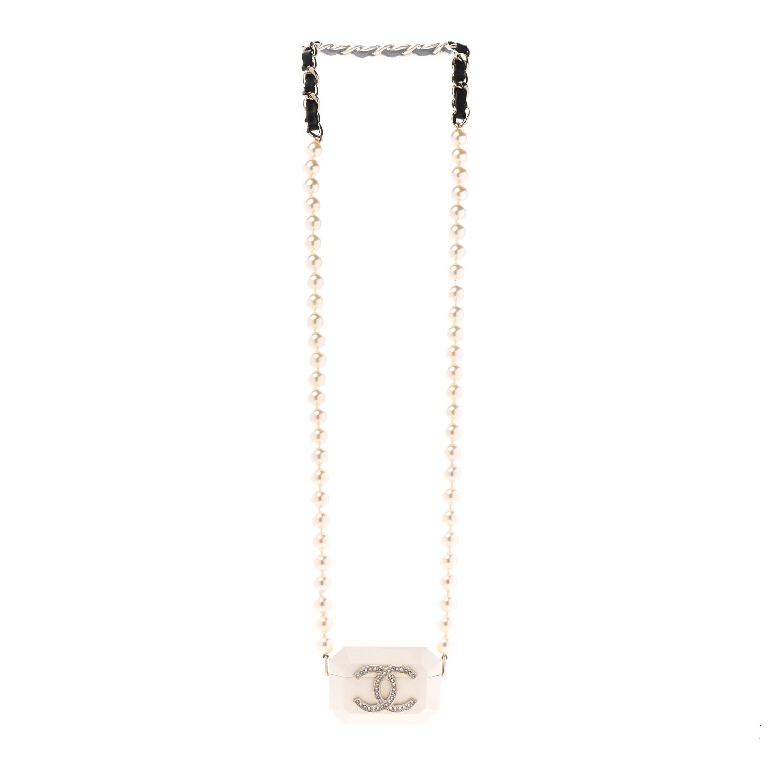 Chanel Resin Crystal Pearl Airpod Pro Case Necklace Gold White Pearly Black 3 of 7