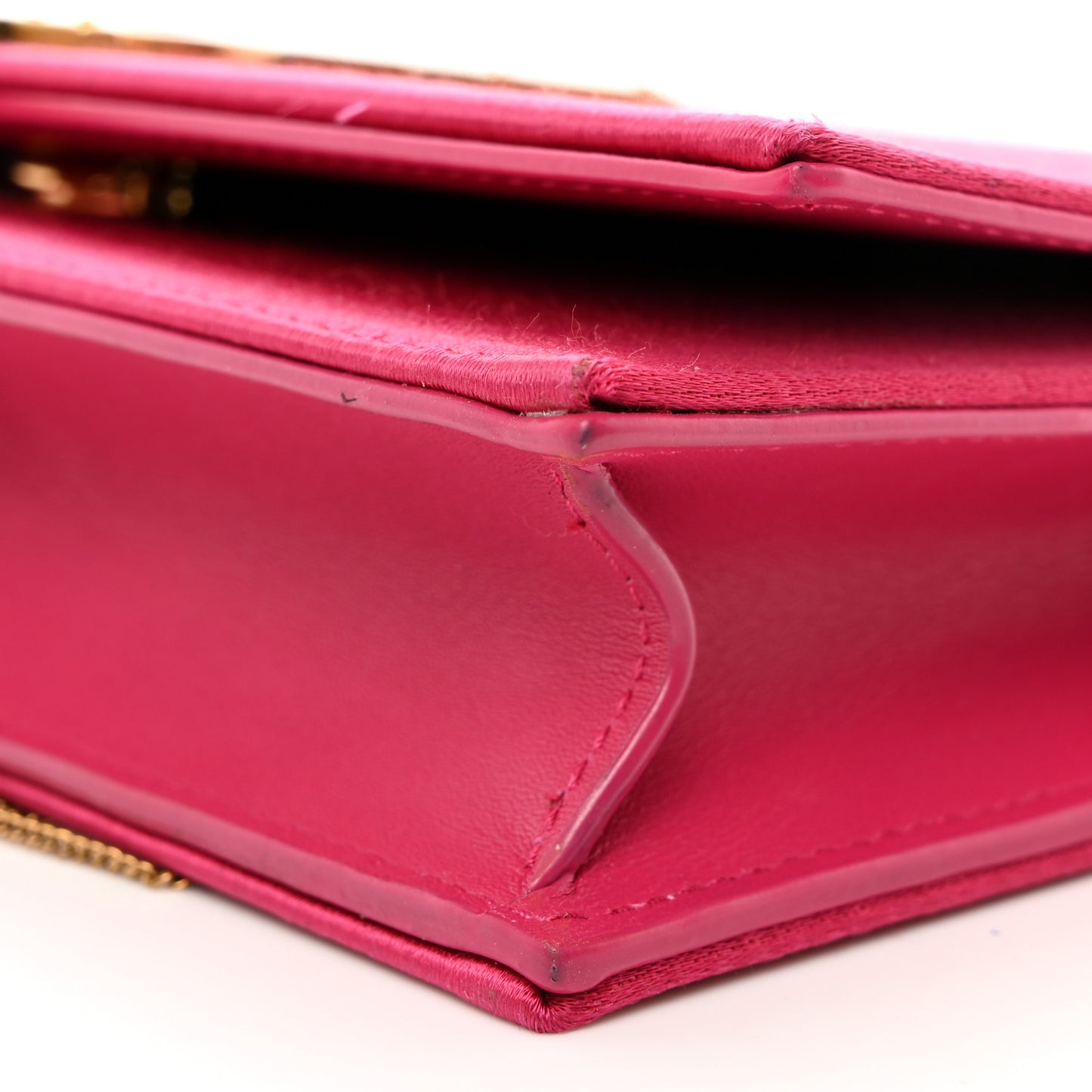 Satin Woven Monogram Kate Tassel Chain Wallet Guava Pink