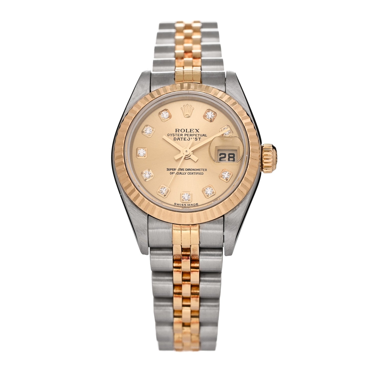 Rolex Stainless Steel 18K Yellow Gold Diamond 26mm Oyster Perpetual Datejust Watch Champagne 79173 1 of 4