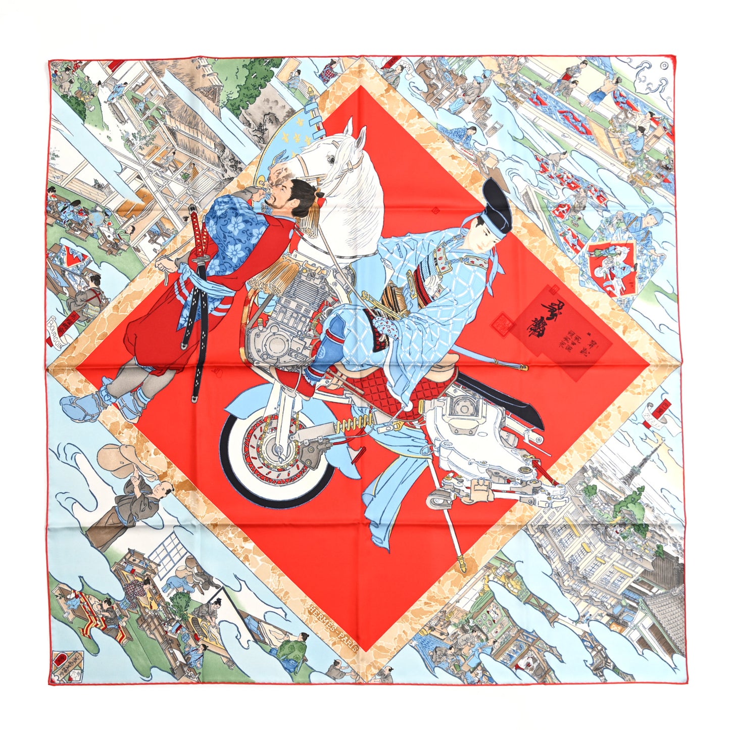 Silk Les Artisans D'Hermes Scarf 90 Rouge Bleu Vert