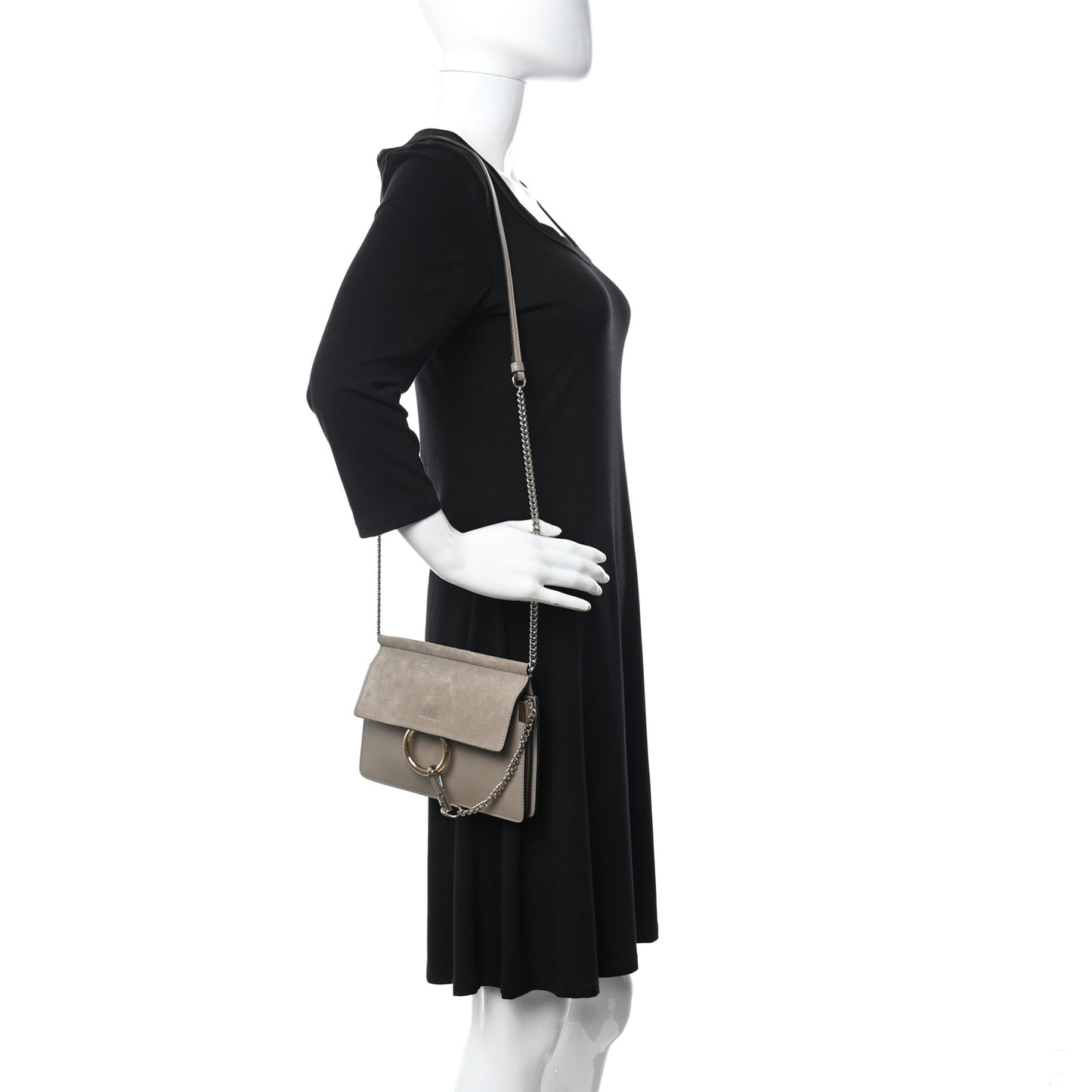 Suede Calfskin Small Faye Shoulder Bag Motty Grey