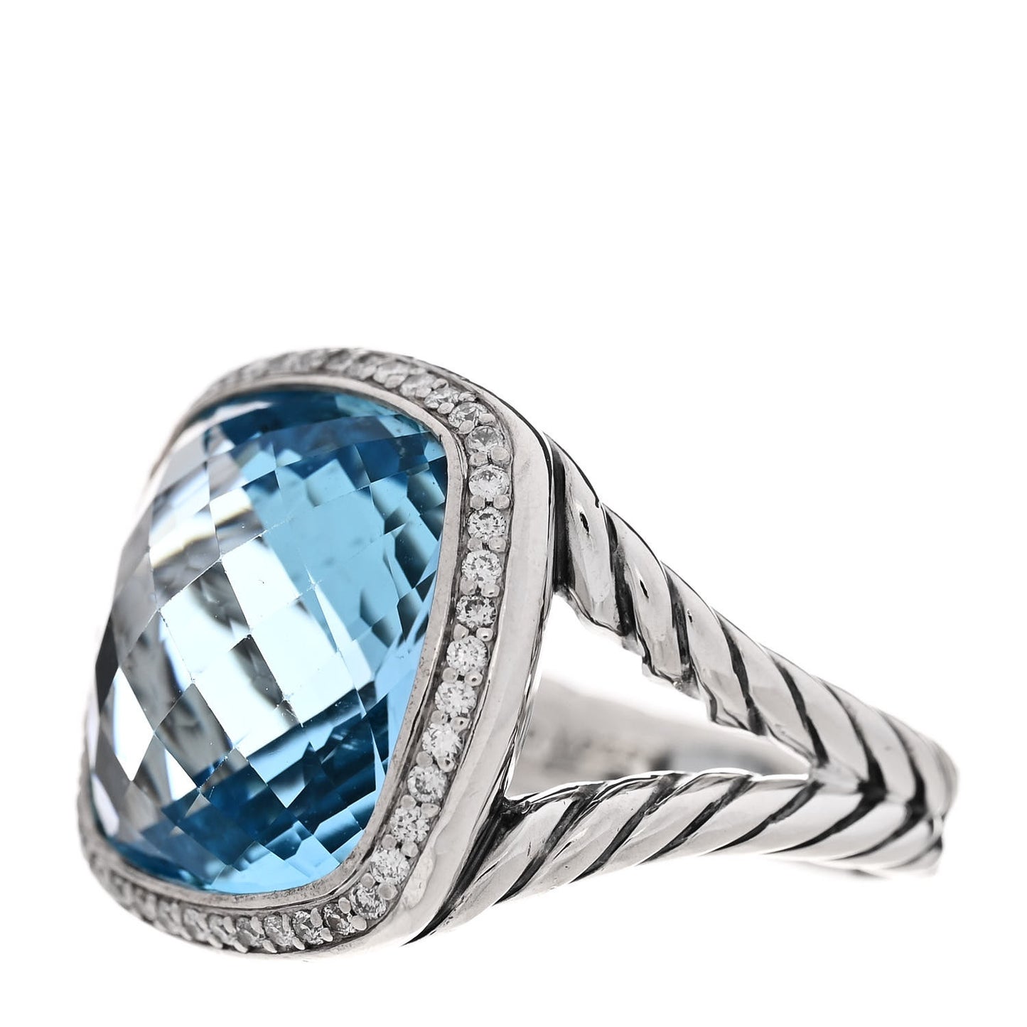 Sterling Silver Diamond Blue Topaz 17mm Albion Ring 61 9.5