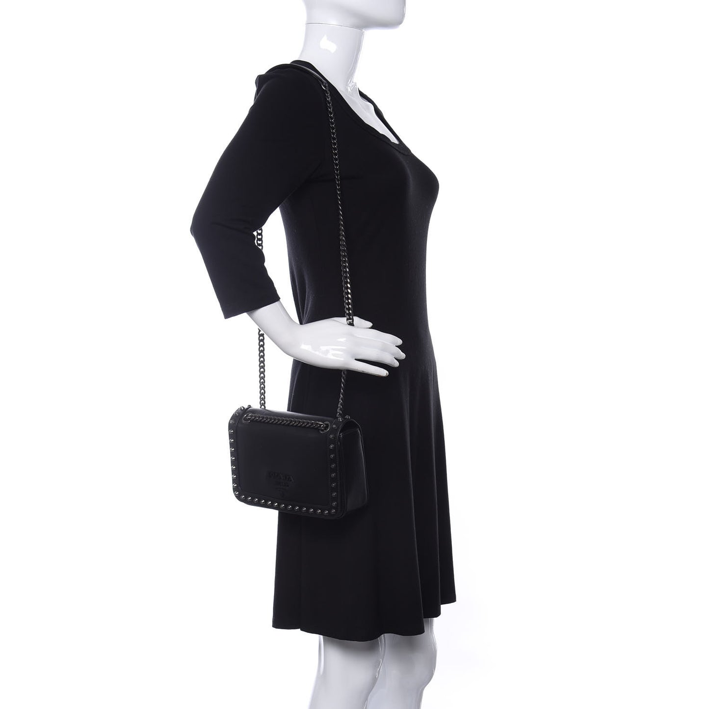 Glace Calfskin Studded Crossbody Black