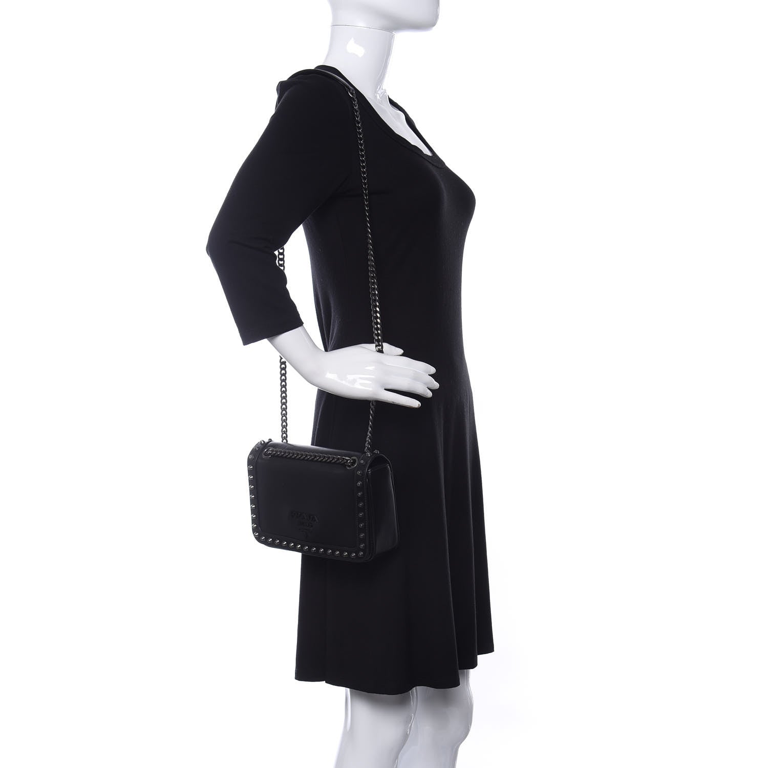 Prada Glace Calfskin Studded Crossbody Black 2 of 11