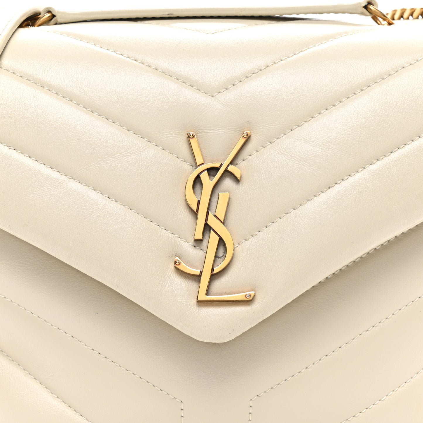 Calfskin Y Quilted Monogram Small Loulou Chain Satchel Crema Soft