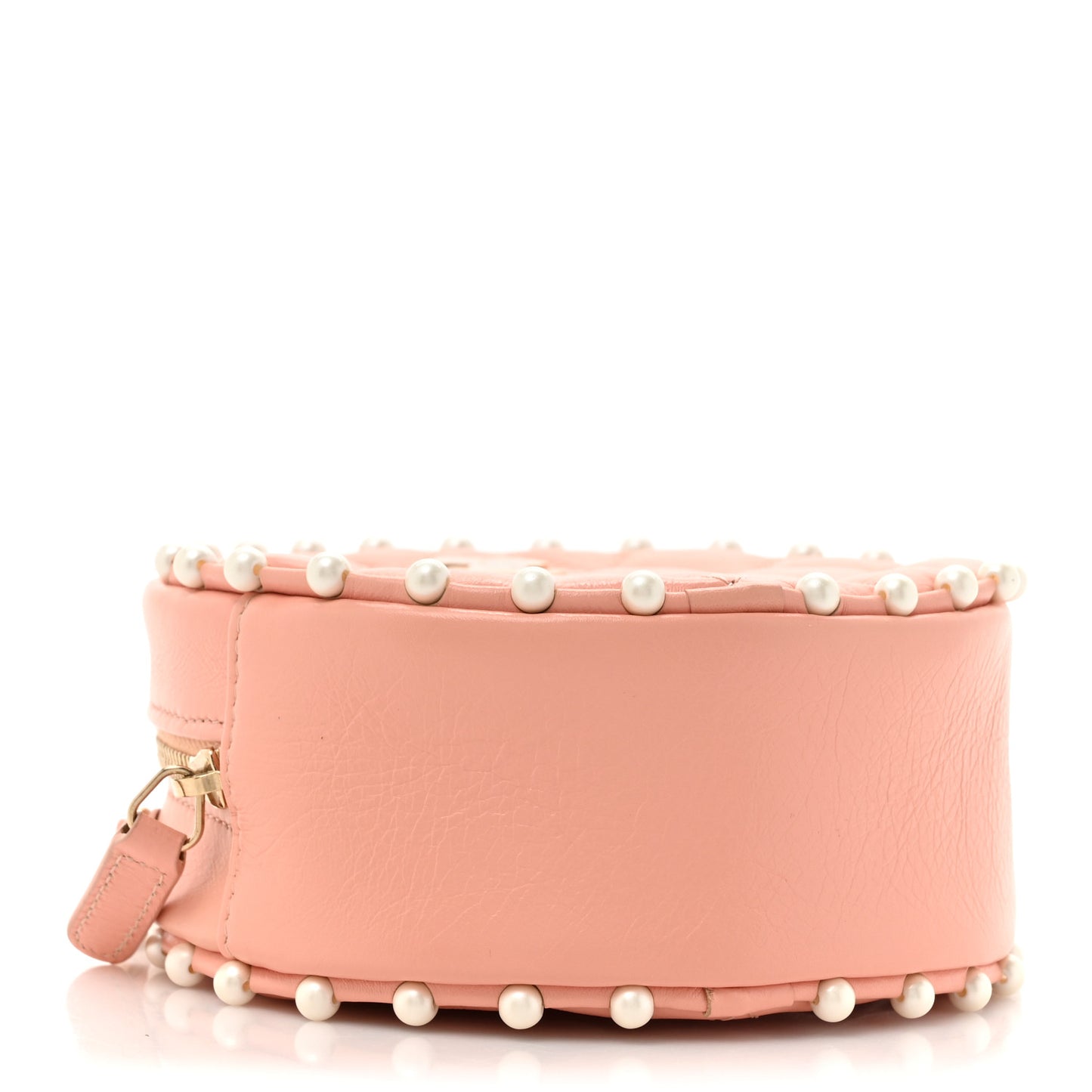 Calfskin Quilted Pearl Round Clutch With Chain Pink