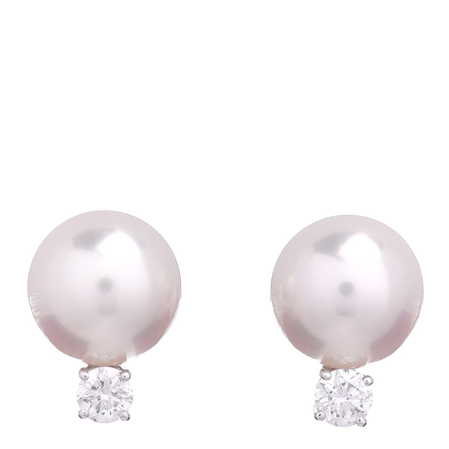 18K White Gold Diamond Akoya Pearl 9mm Stud Earrings