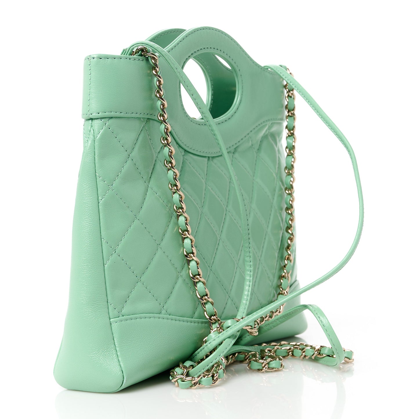 Shiny Lambskin Quilted Mini 31 Shopping Bag Light Green