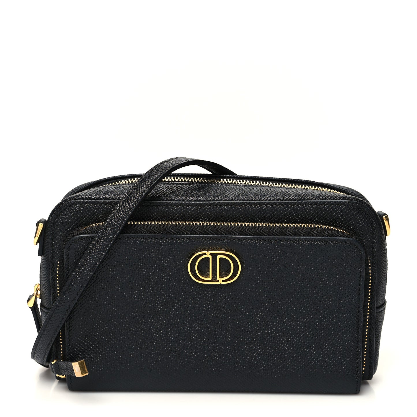 Grained Calfskin Caro Double Pouch Black