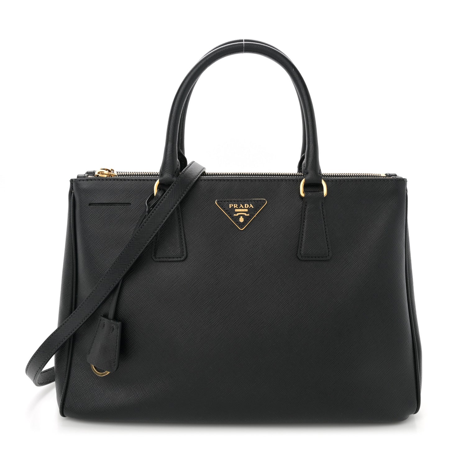 Saffiano Lux Medium Galleria Double Zip Tote Black