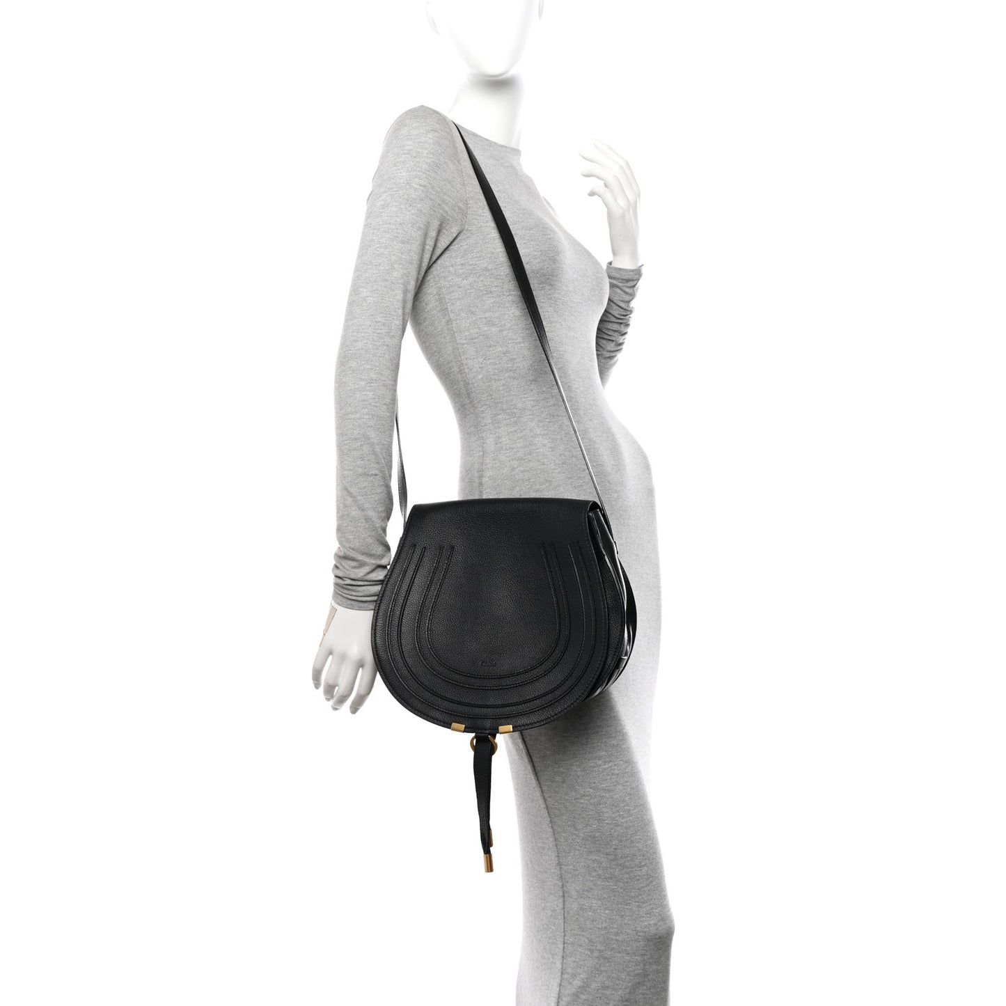 Calfskin Medium Marcie Round Crossbody Bag Black