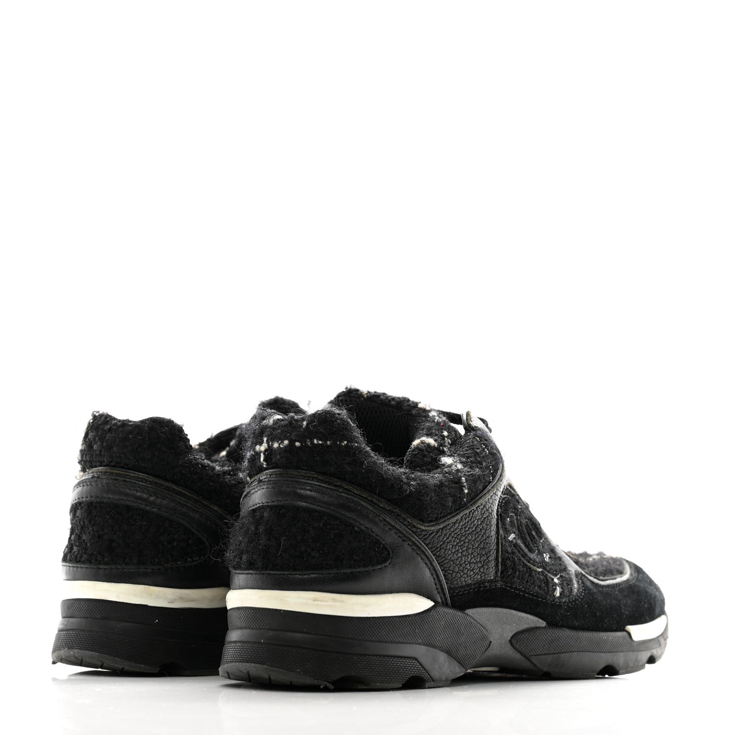 Tweed Suede Goatskin CC Sneakers 38 Black White