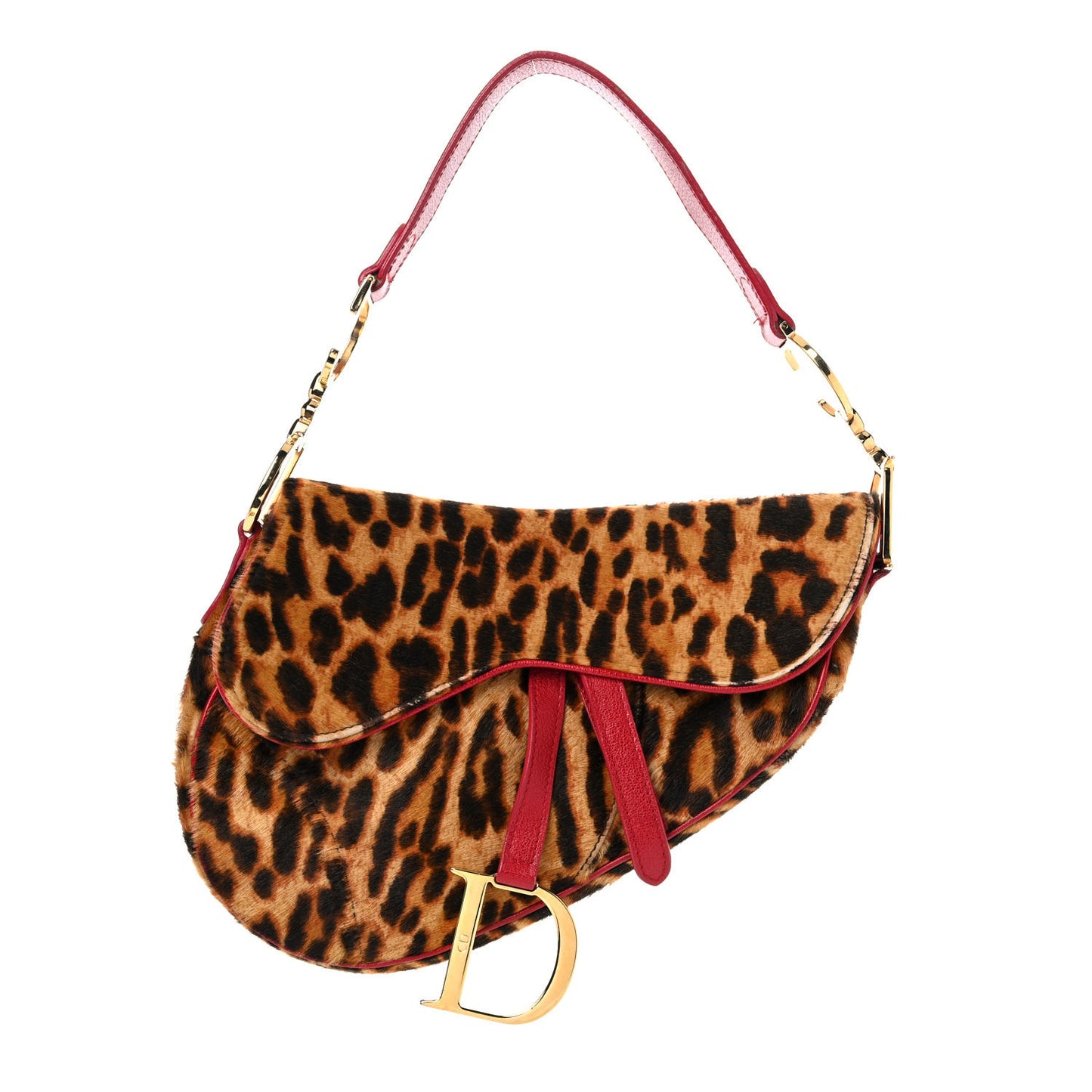 Pony Hair Leopard Saddle Bag Red