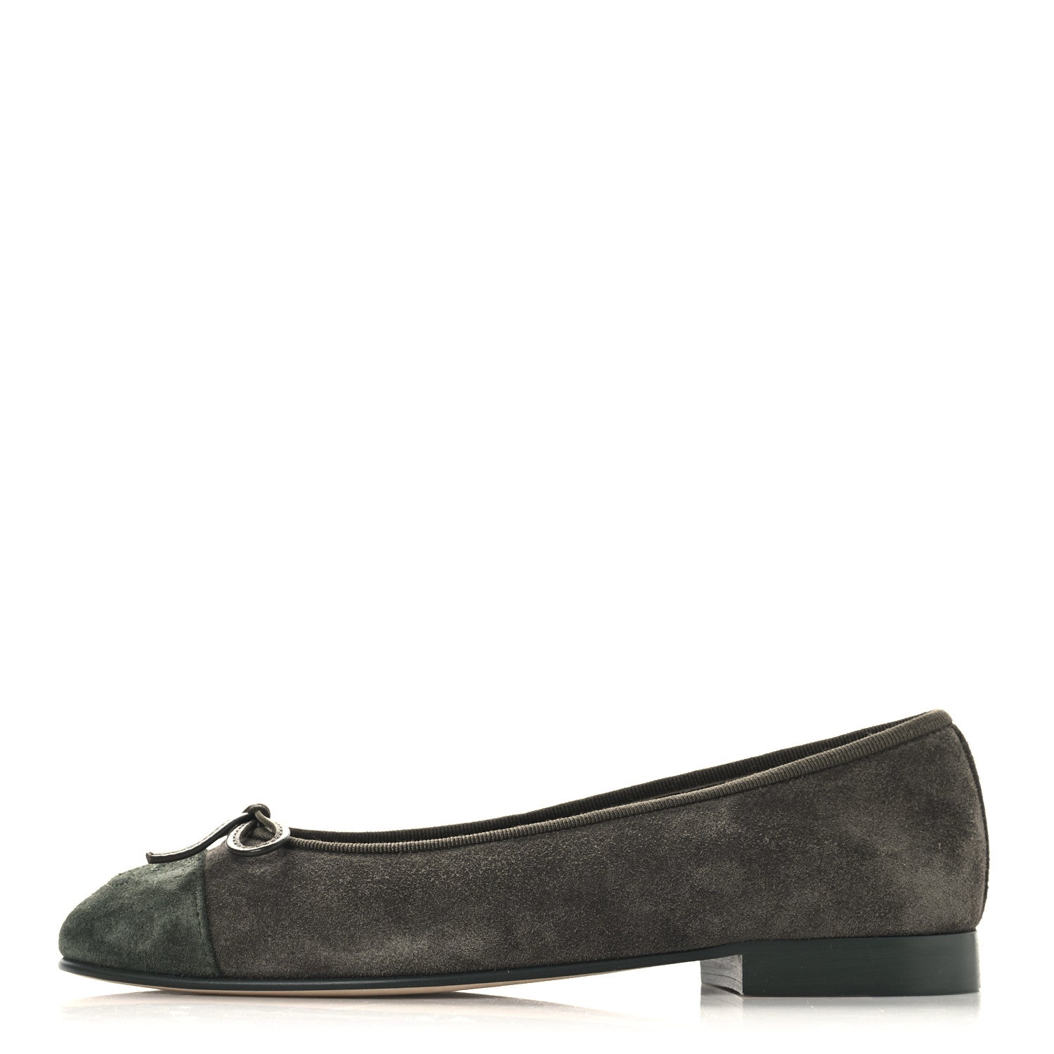 Chanel Suede Calfskin Cap Toe CC Ballerina Flats 36 Dark Khaki