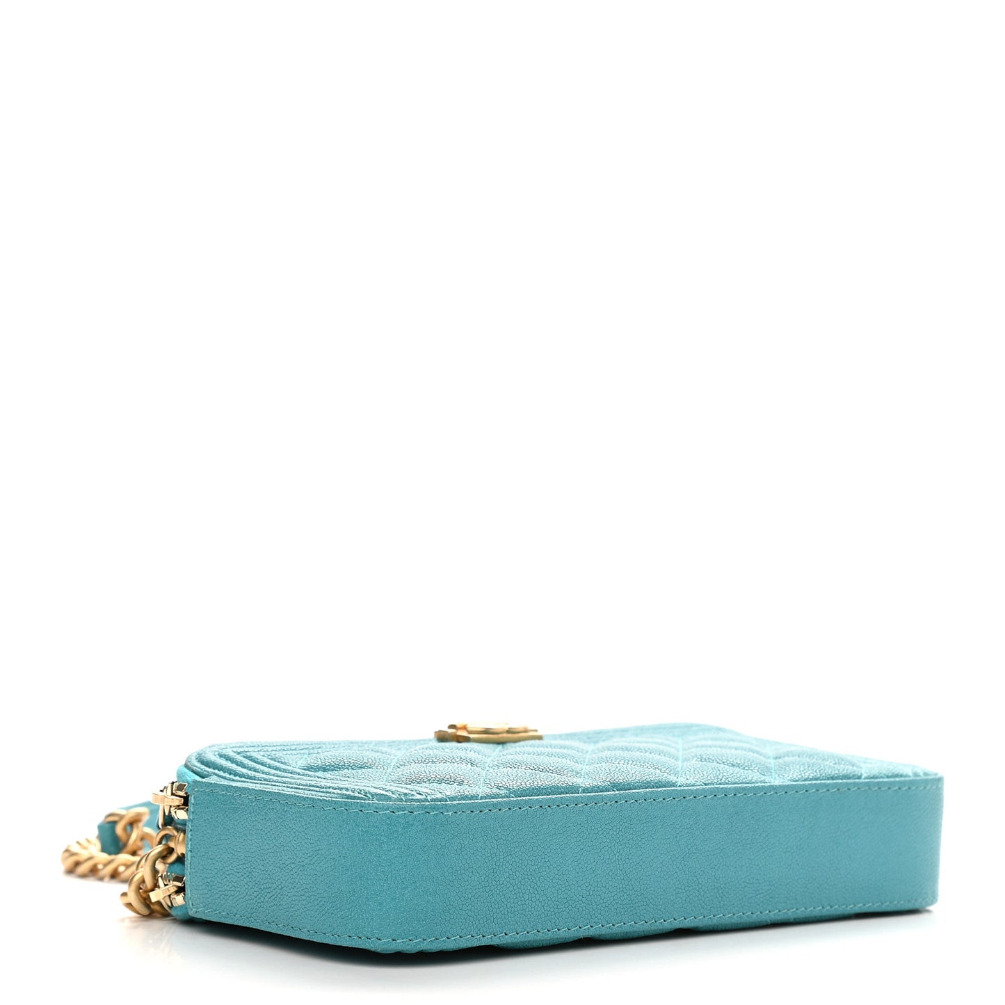 Caviar Quilted Small Boy Clutch With Chain Turquoise
