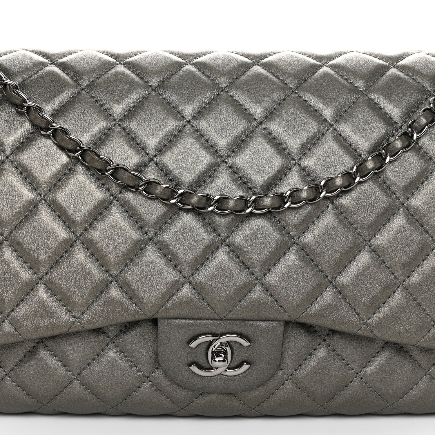 Chanel Metallic Calfskin Quilted Small XXL Travel Flap Bag Dark Silver 8 of 10