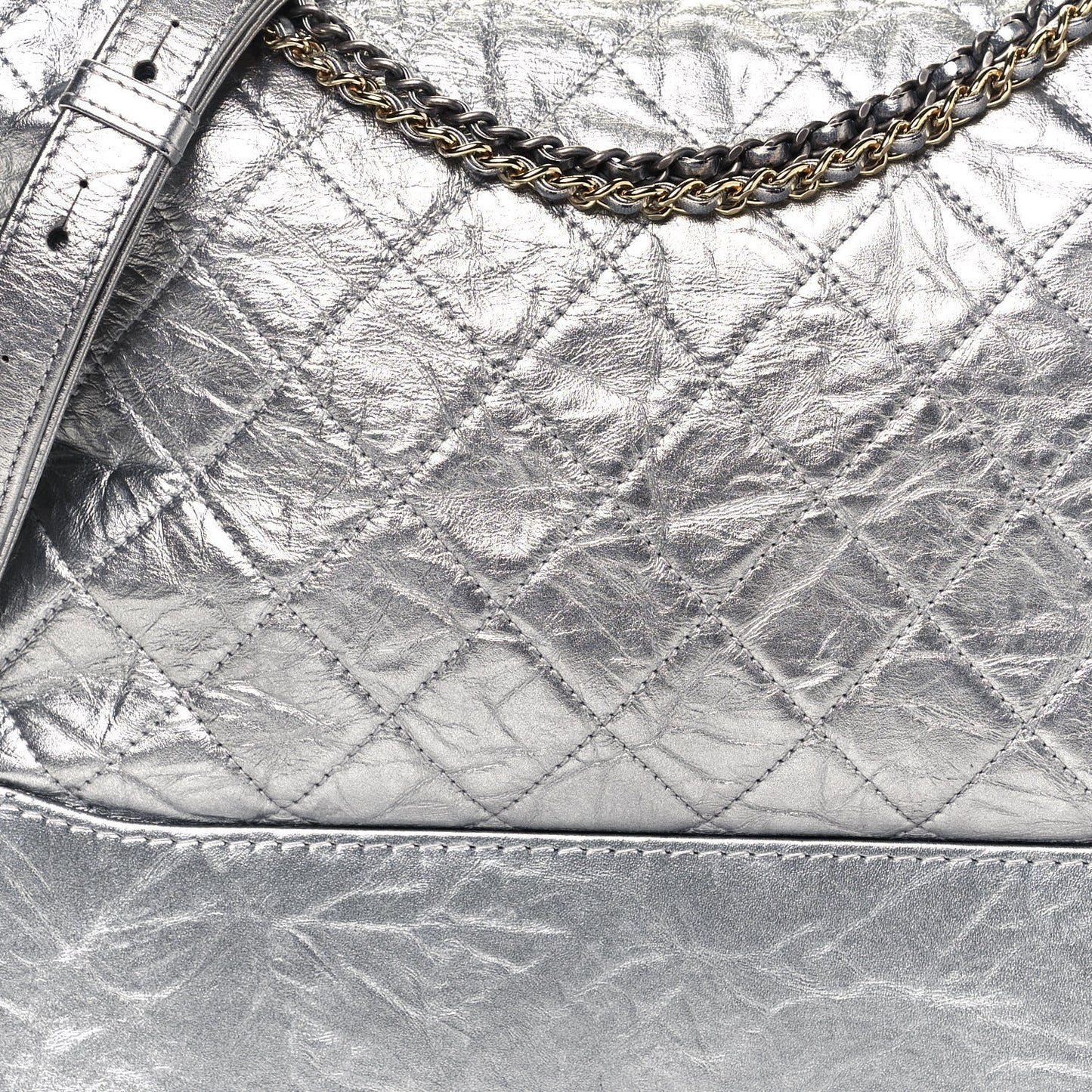 Metallic Aged Calfskin Quilted Large Gabrielle Silver