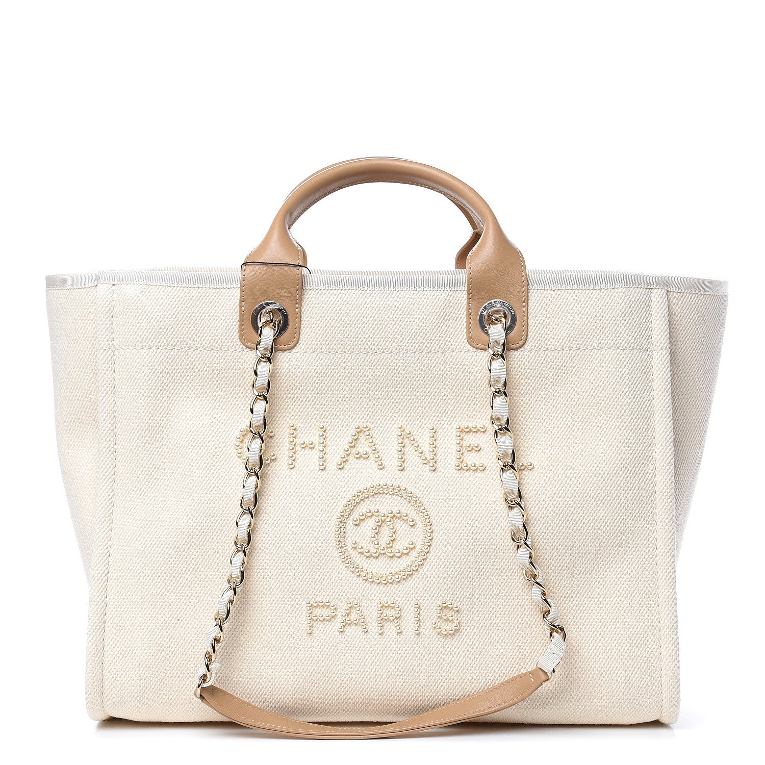 Chanel Canvas Pearl Large Deauville Tote Ecru Beige 493639 - Main Image