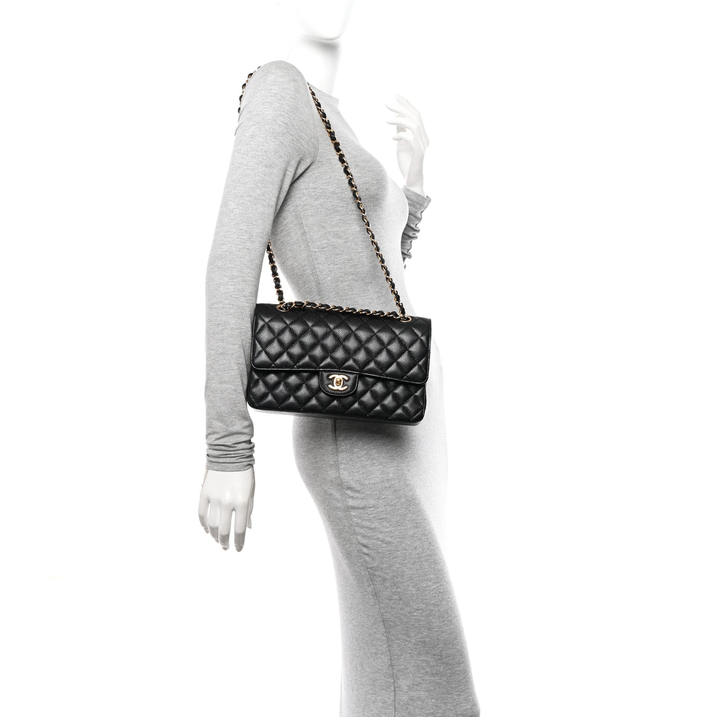 Caviar Quilted Medium Double Flap Black