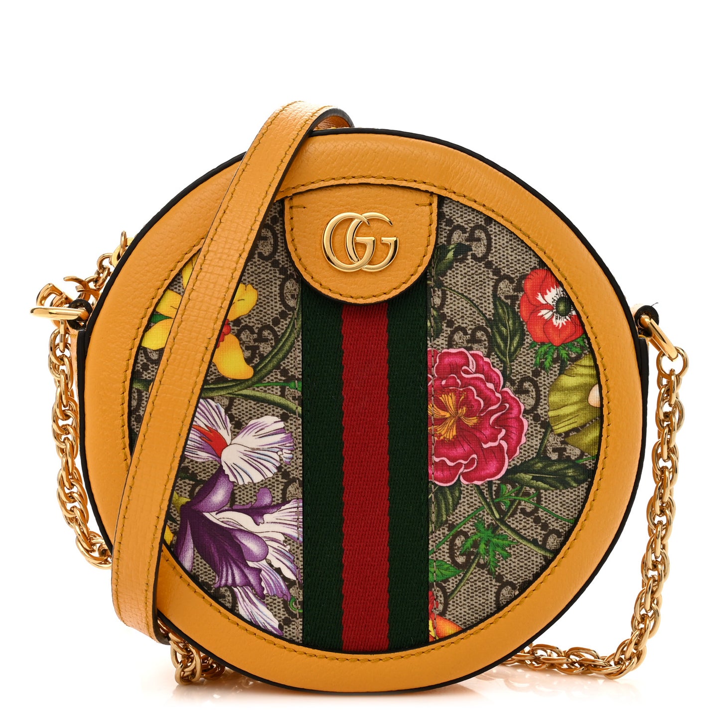 GG Supreme Monogram Flora Web Mini Ophidia Round Shoulder Bag Beige Multicolor Crop