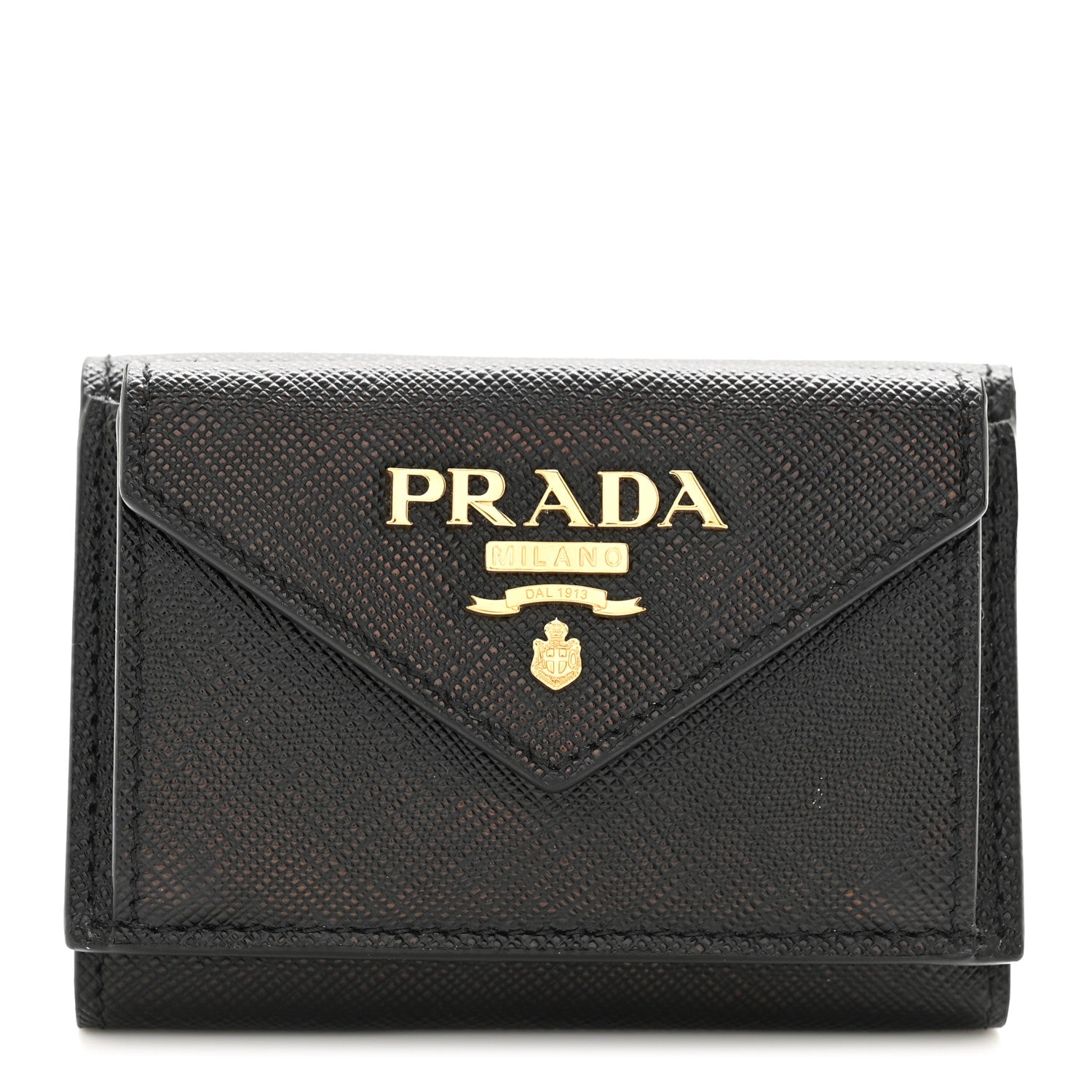 Prada Saffiano Metal Tri-Fold Envelope Card Holder Wallet Black 1 of 7