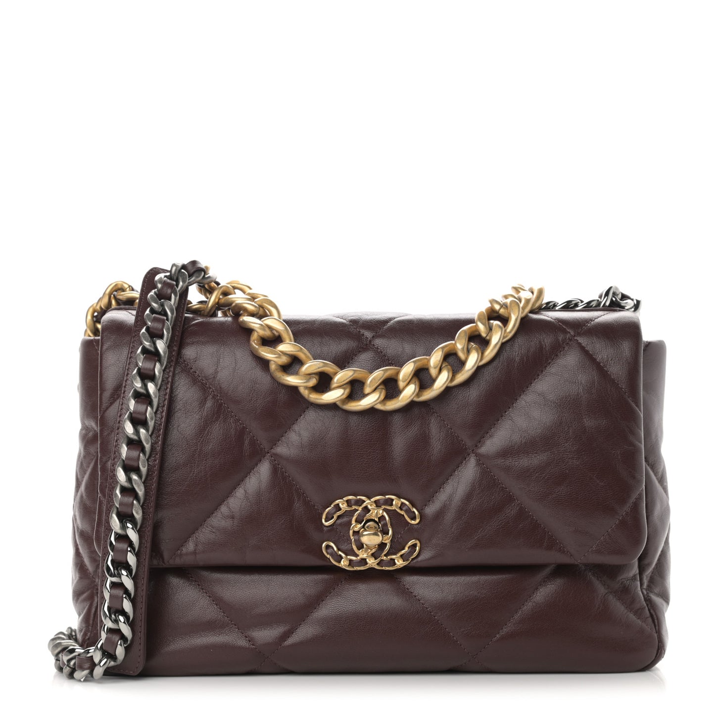 Lambskin Quilted Large Chanel 19 Flap Dark Brown