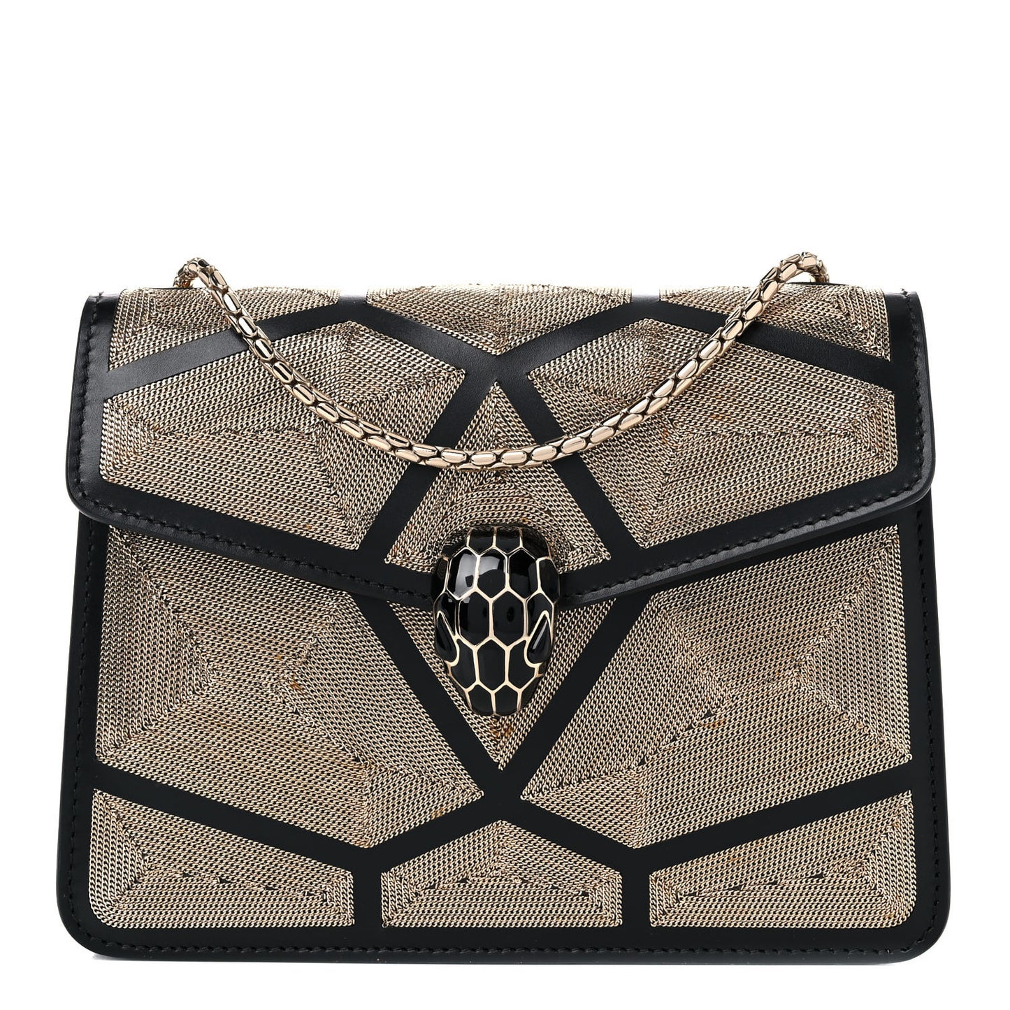 Calfskin Million Chain Motif Serpenti Forever Shoulder Bag Black