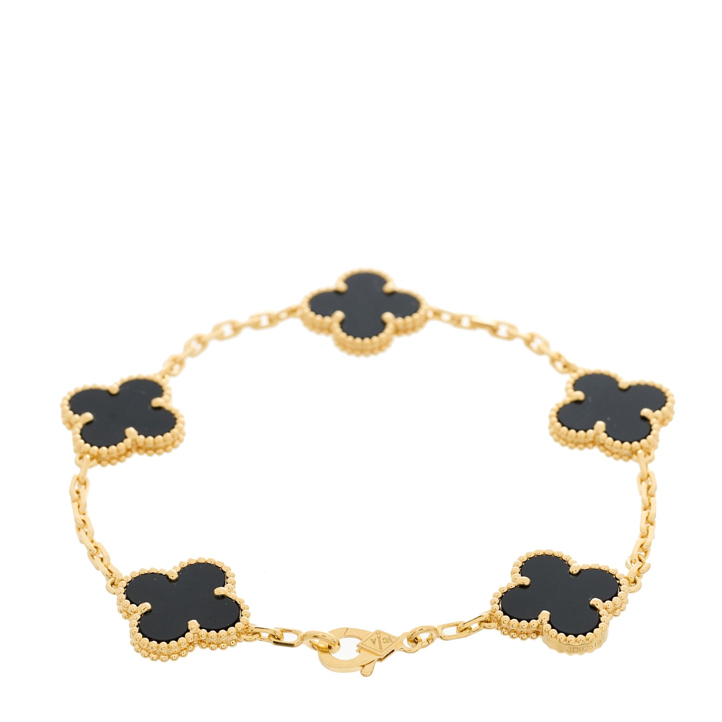 18K Yellow Gold Black Onyx 5 Motifs Vintage Alhambra Bracelet