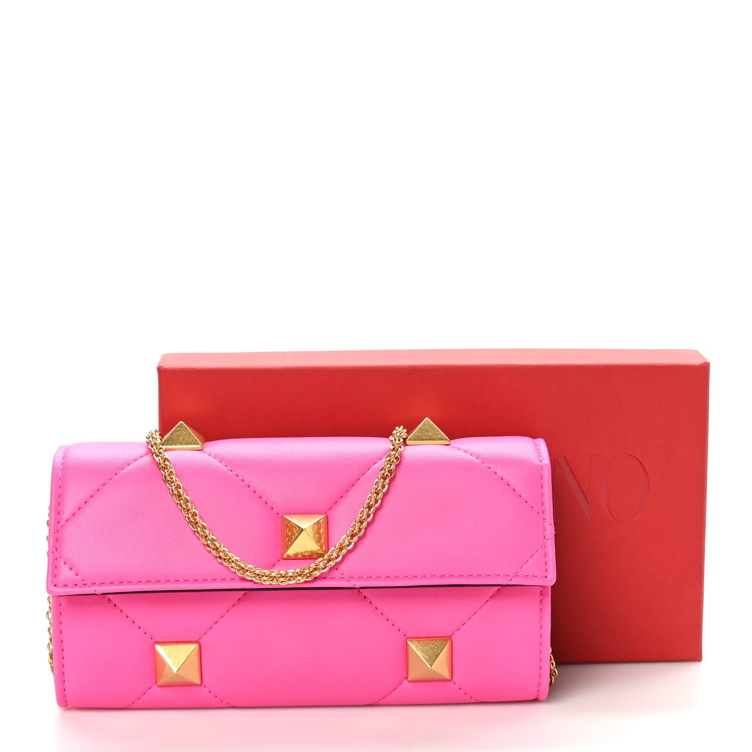 Valentino Garavani Nappa Roman Stud Wallet On Chain Pink PP 11 of 11