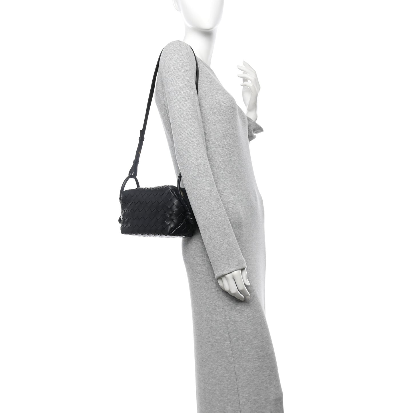Calfskin Intrecciato Small Loop Top Handle Black