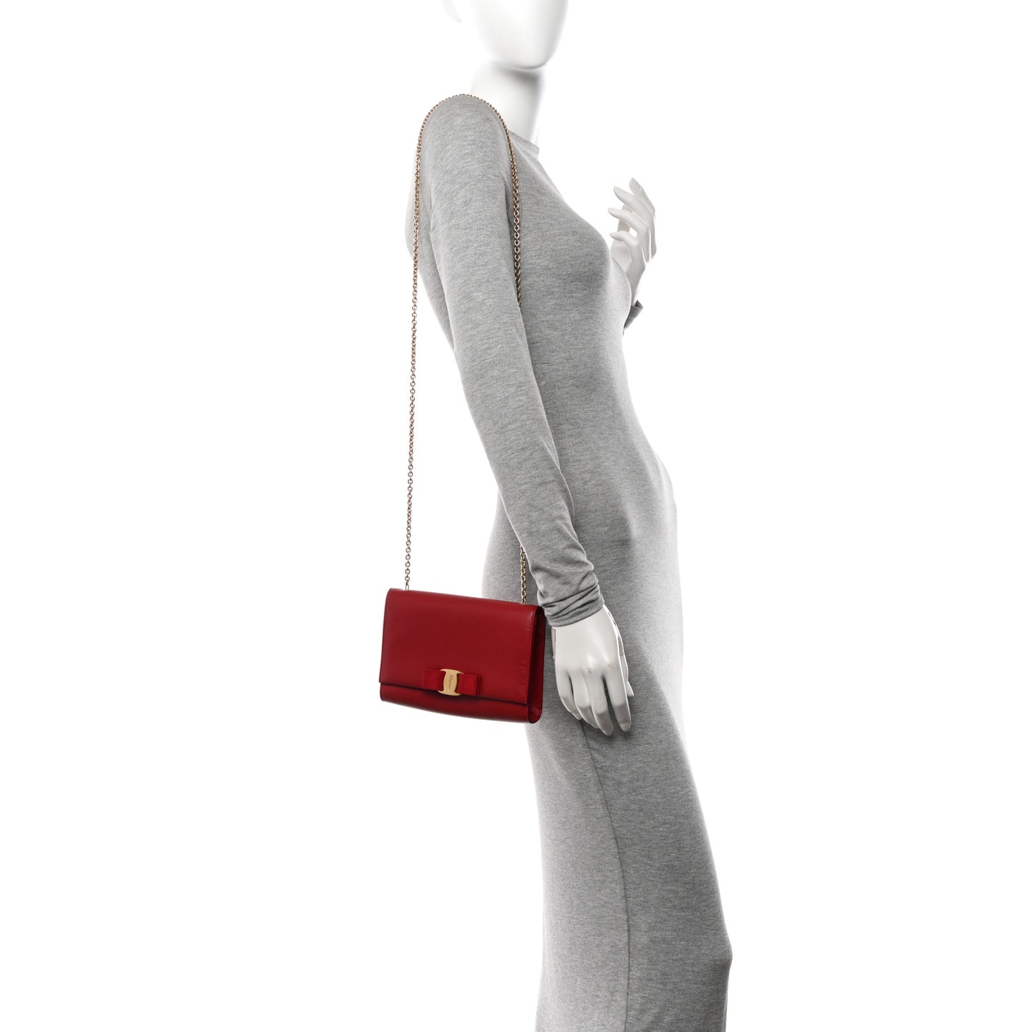 Hammered Calfskin Mini Miss Vara Bow Chain Bag Rosso
