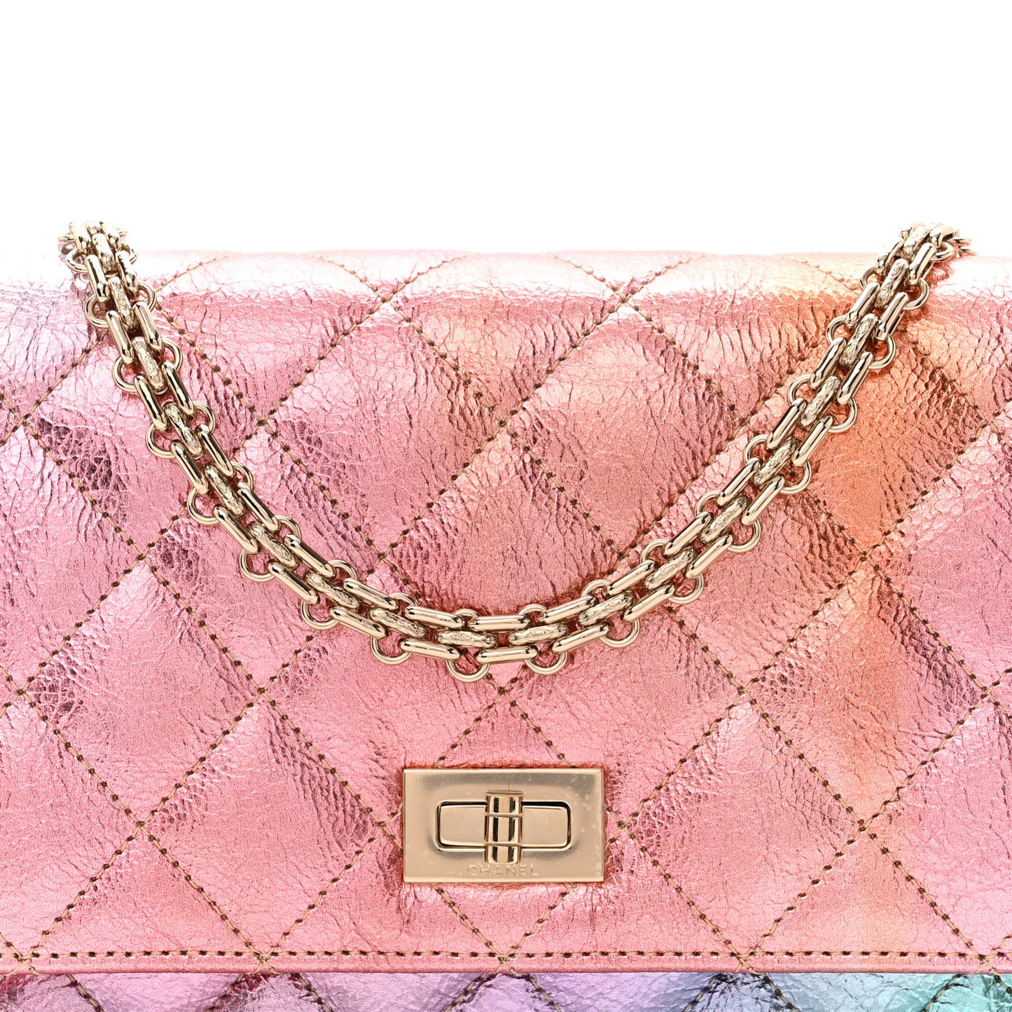 Metallic Goatskin Quilted 2.55 Reissue Wallet on Chain WOC Multicolor