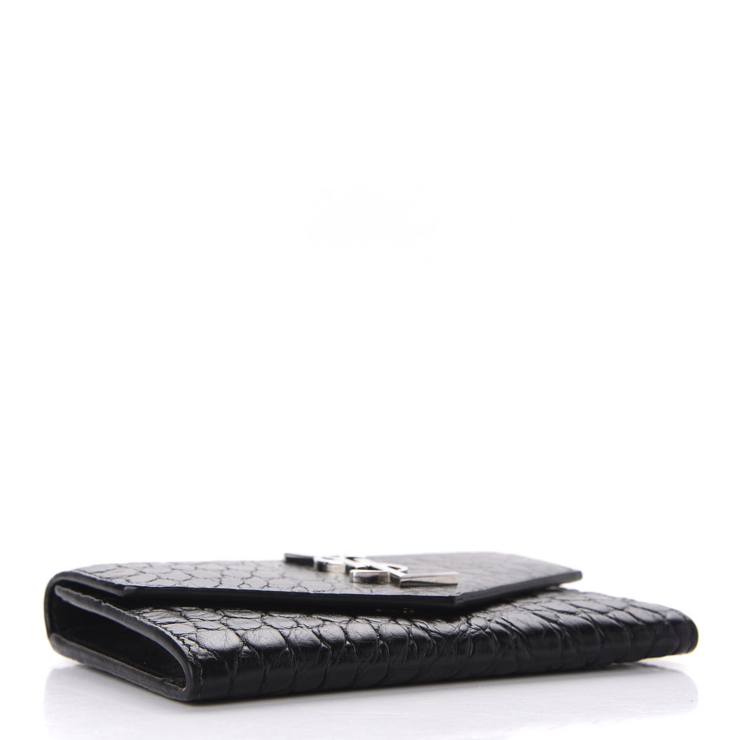 Calfskin Crocodile Embossed Small Monogram Envelope Wallet Black