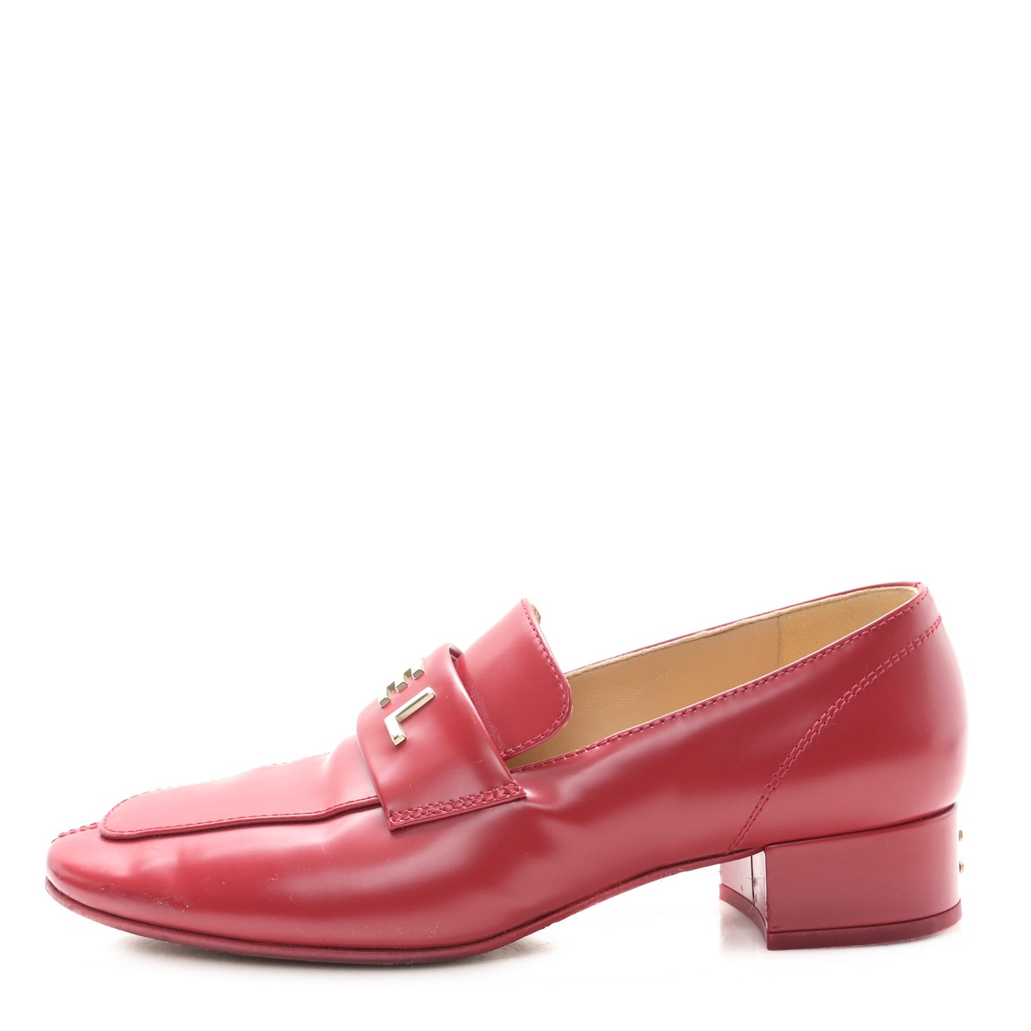 Shiny Calfskin Logo Loafers 36.5 Red