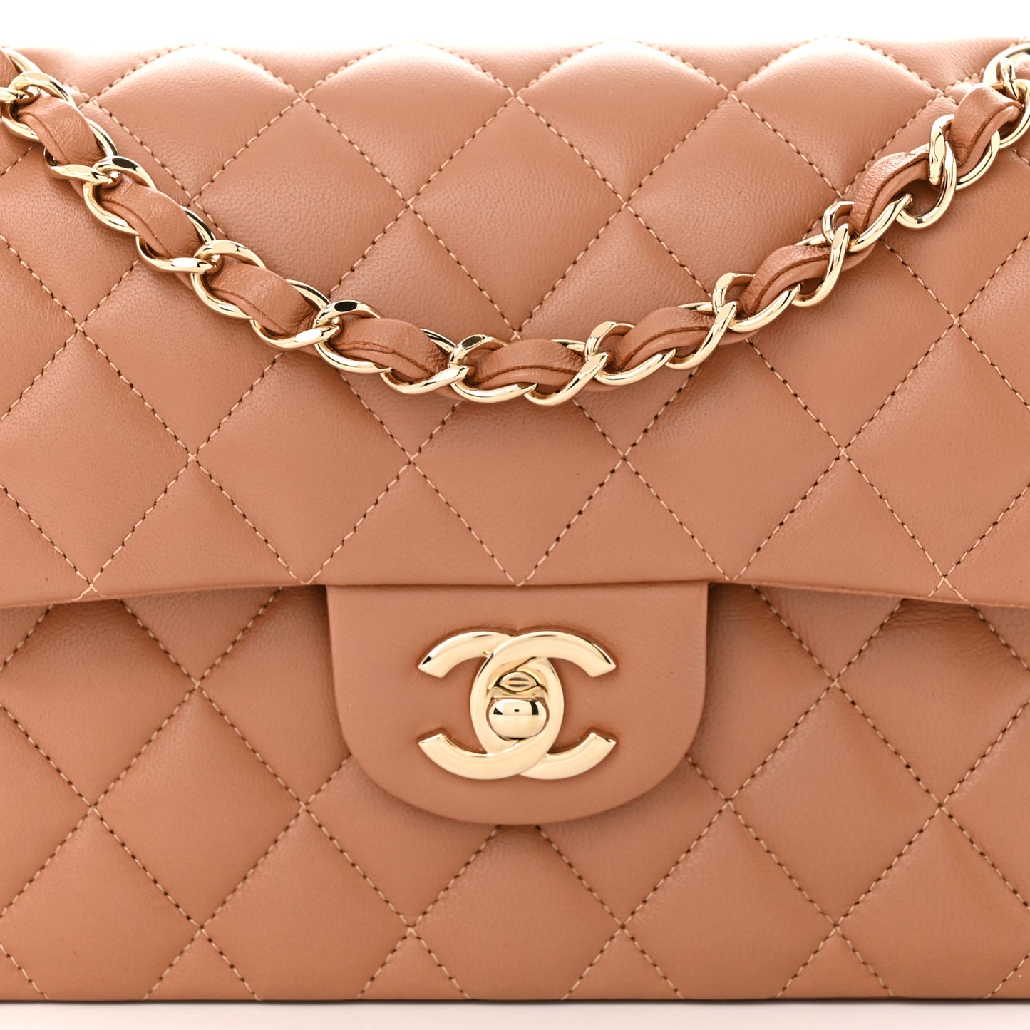 Lambskin Quilted Small Double Flap Brown