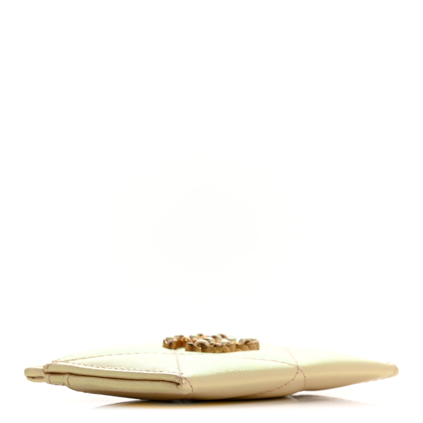 Metallic Goatskin Quilted Chanel 19 Card Holder Gold