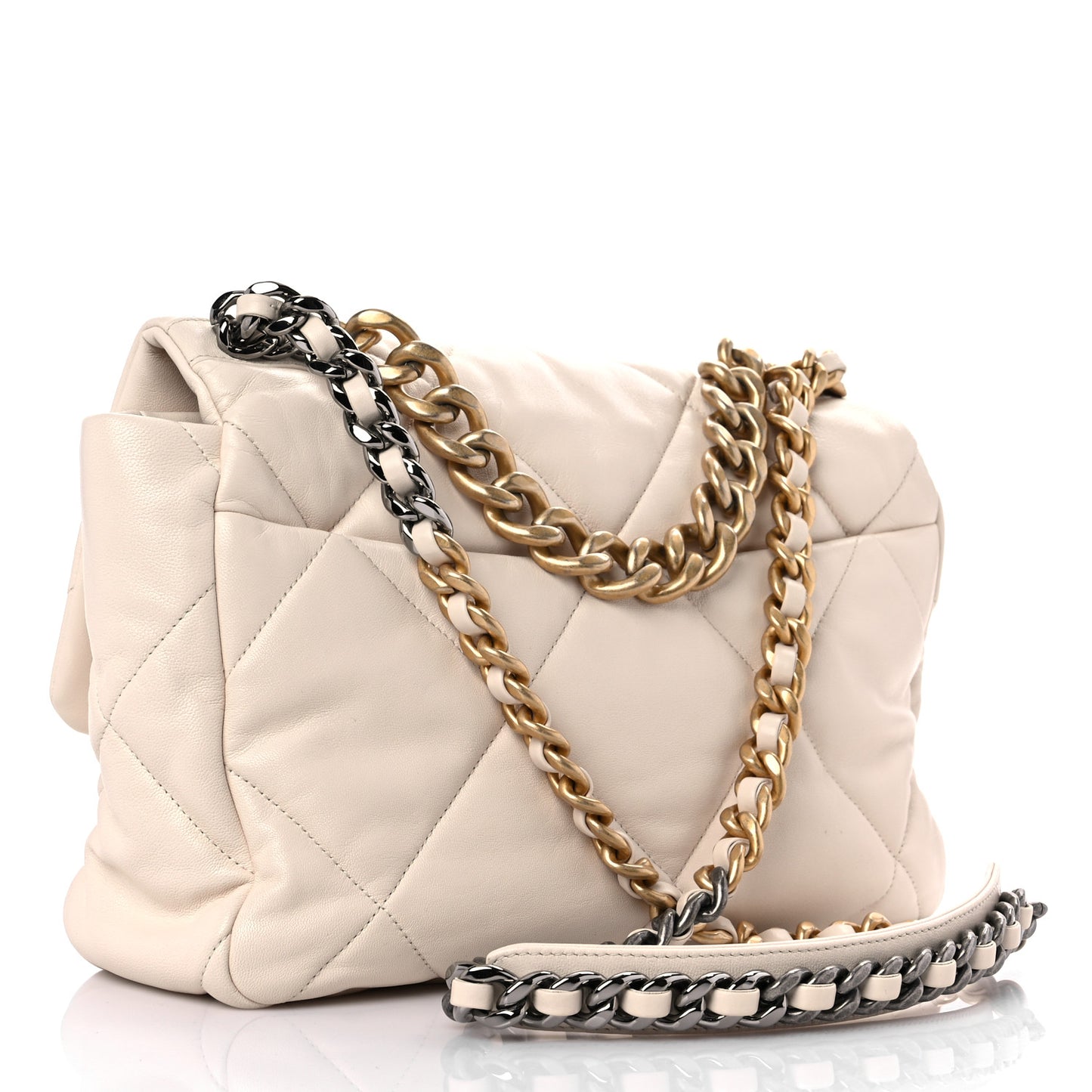 Goatskin Quilted Large Chanel 19 Flap Light Beige