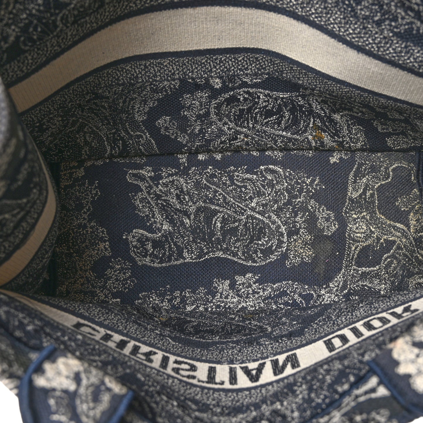 Canvas Embroidered Medium Toile De Jouy Reverse Book Tote Blue