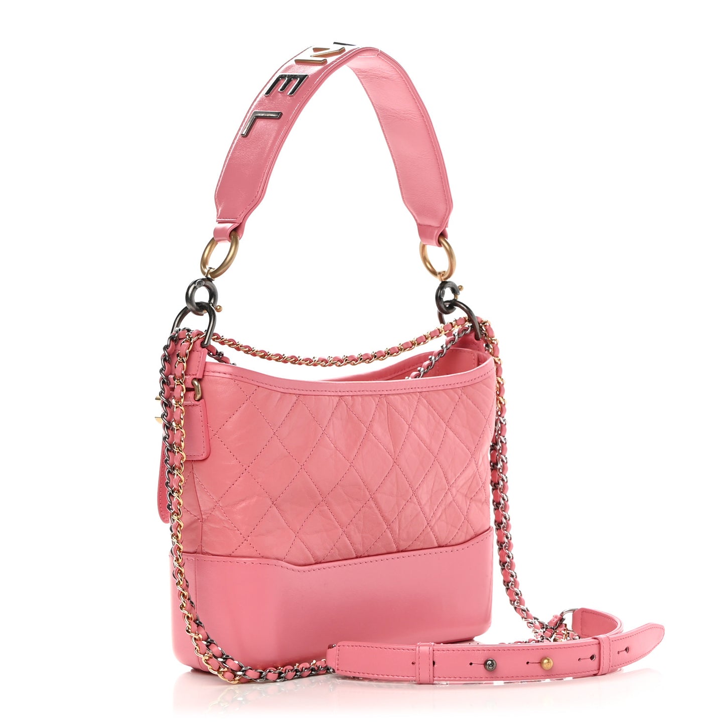 Aged Calfskin Quilted Medium Gabrielle Logo Hobo Rose