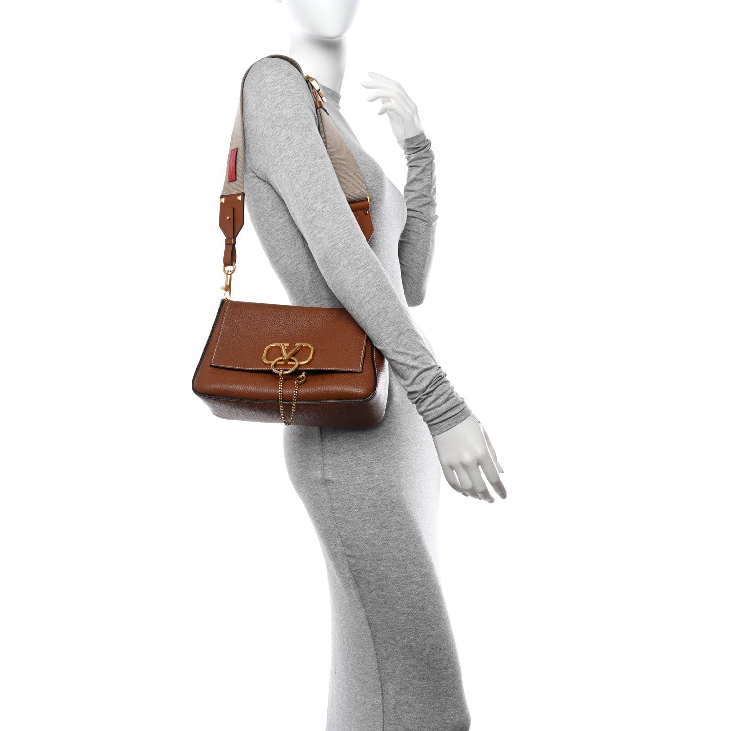 Valentino Garavani Pebbled Calfskin Small VRing Shoulder Bag Saddle Brown 2 of 10