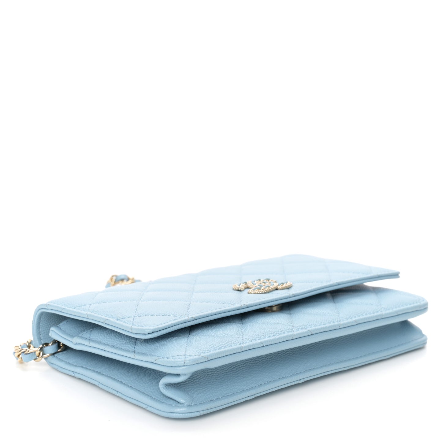 Caviar Quilted Crystal CC Wallet On Chain WOC Light Blue
