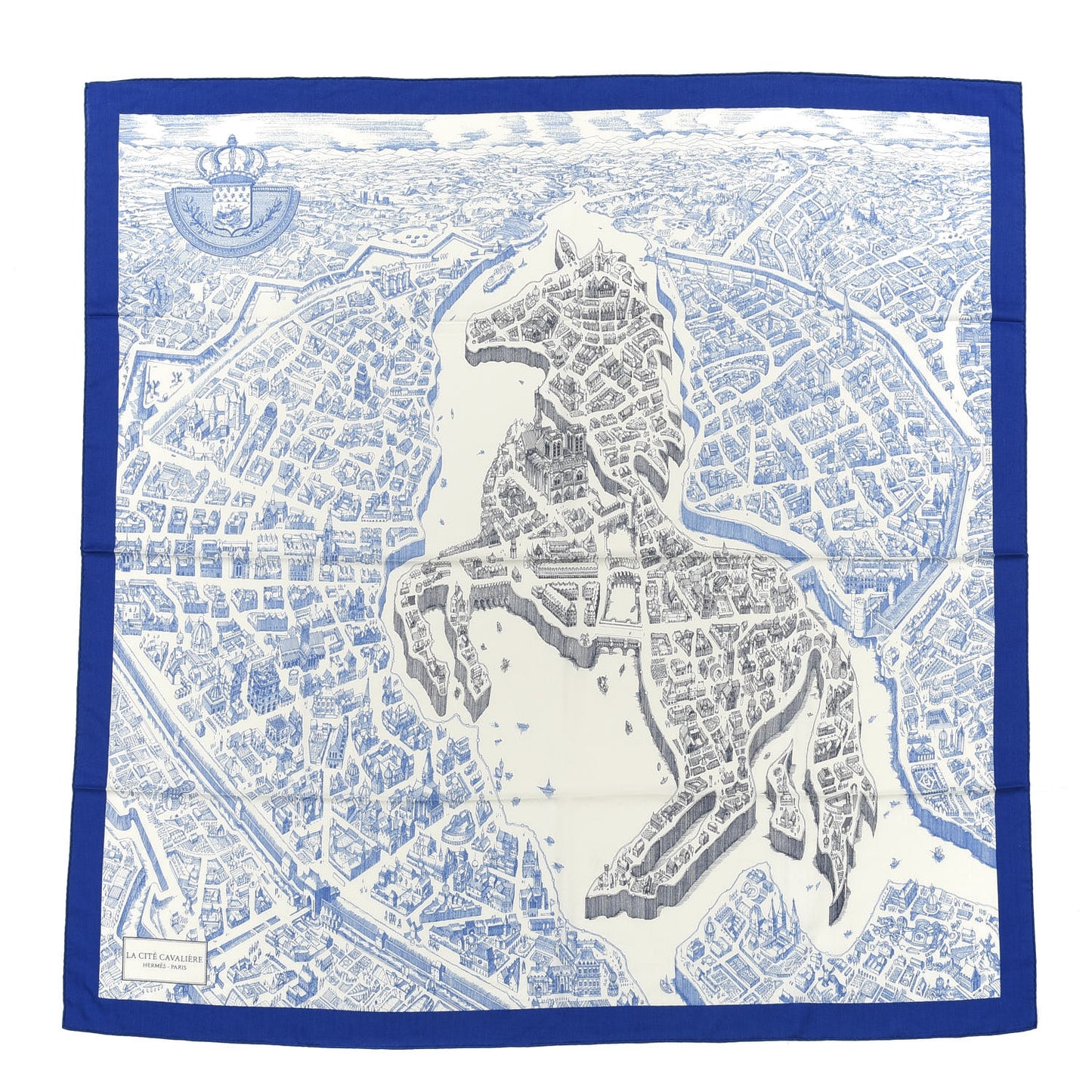 Cashmere Silk La Cite Cavaliere Shawl 140 Bleu Roy White Encre